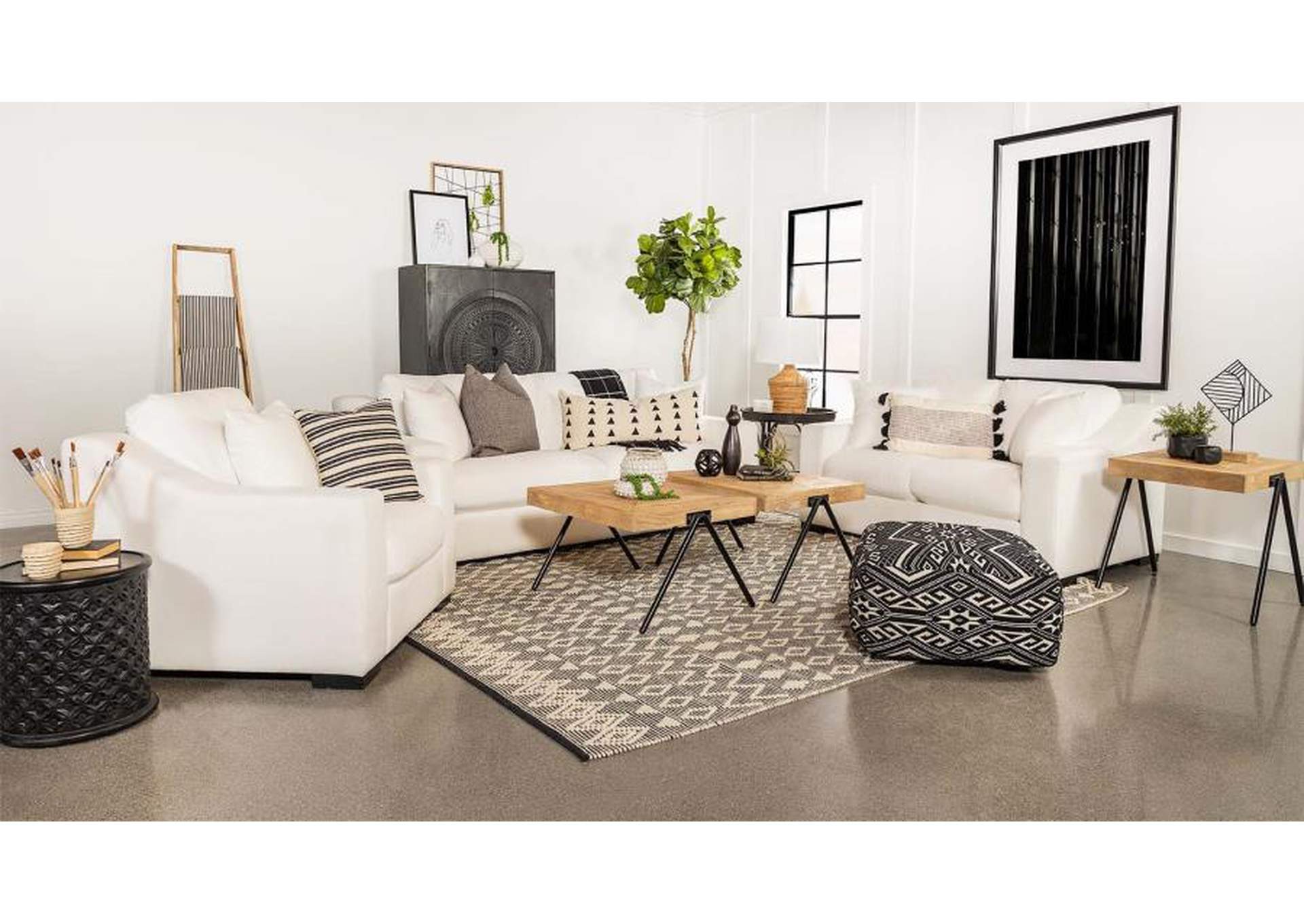 Ashlyn 2-piece Upholstered Sloped Arms Living Room Set White image 1