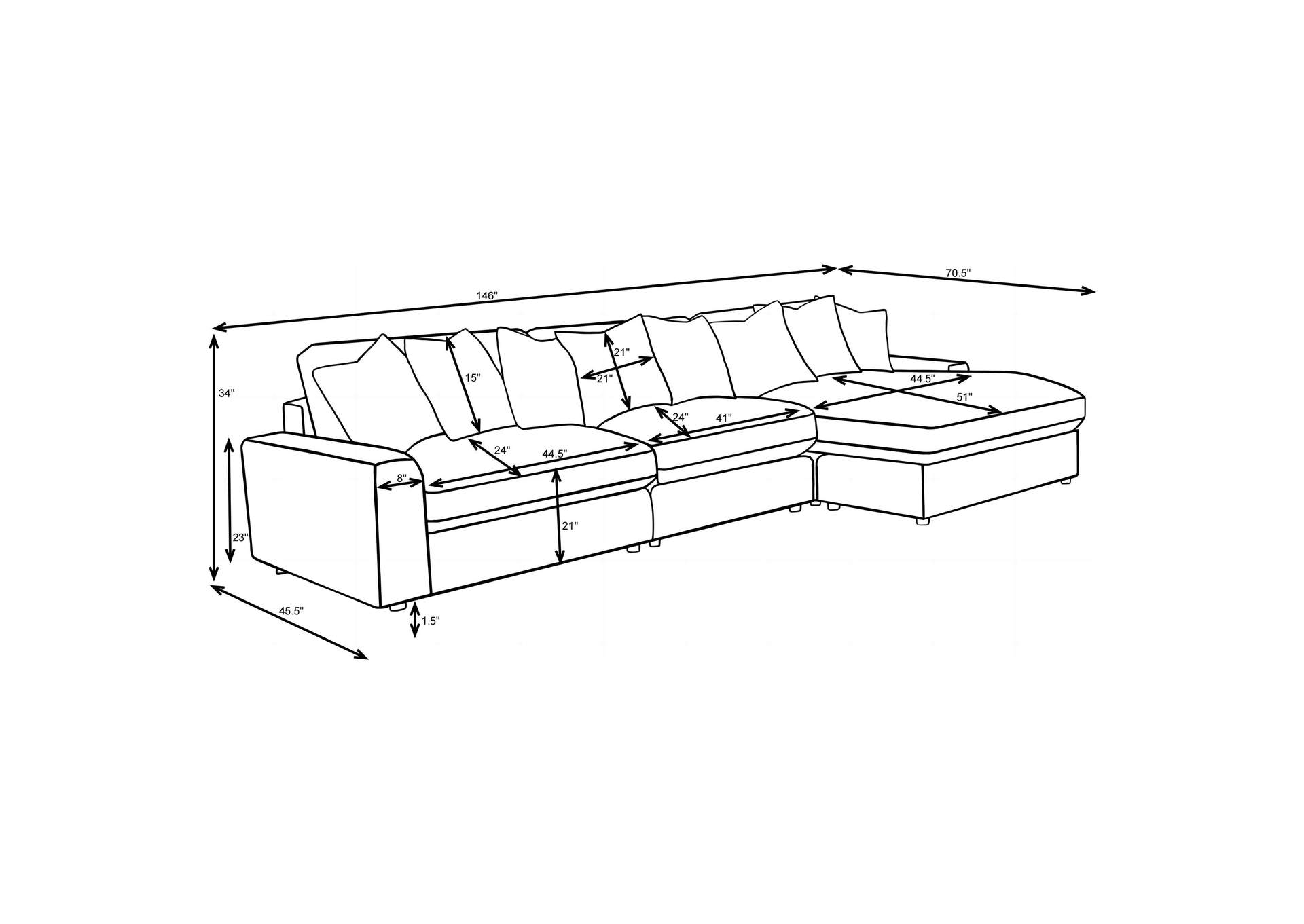 SECTIONAL WITH ARMLESS CHAIR