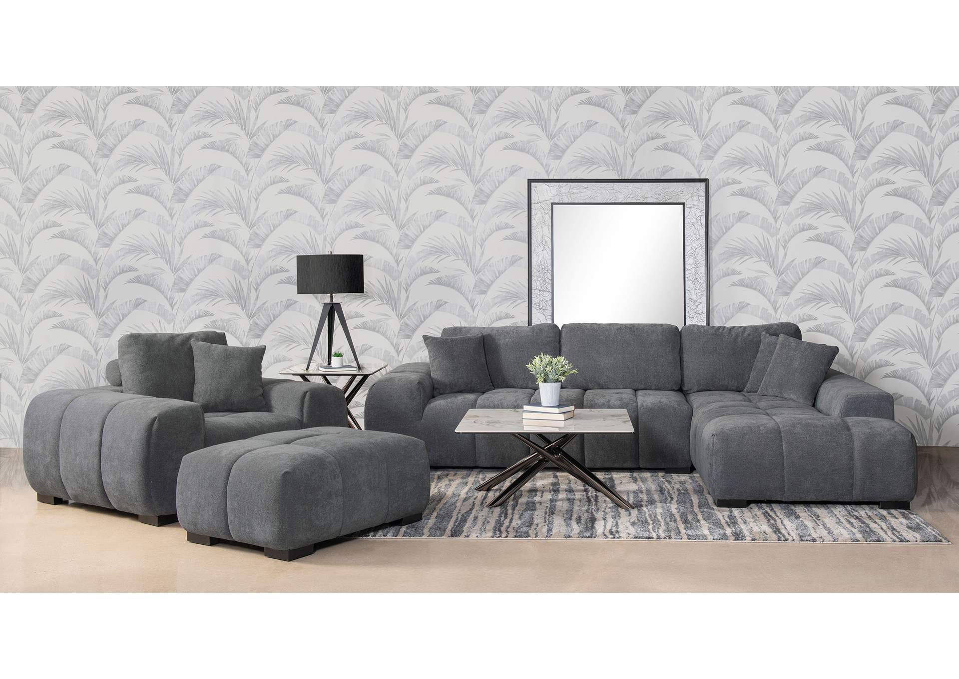 Octavia Upholstered Sectional Chaise Sofa Charcoal Grey