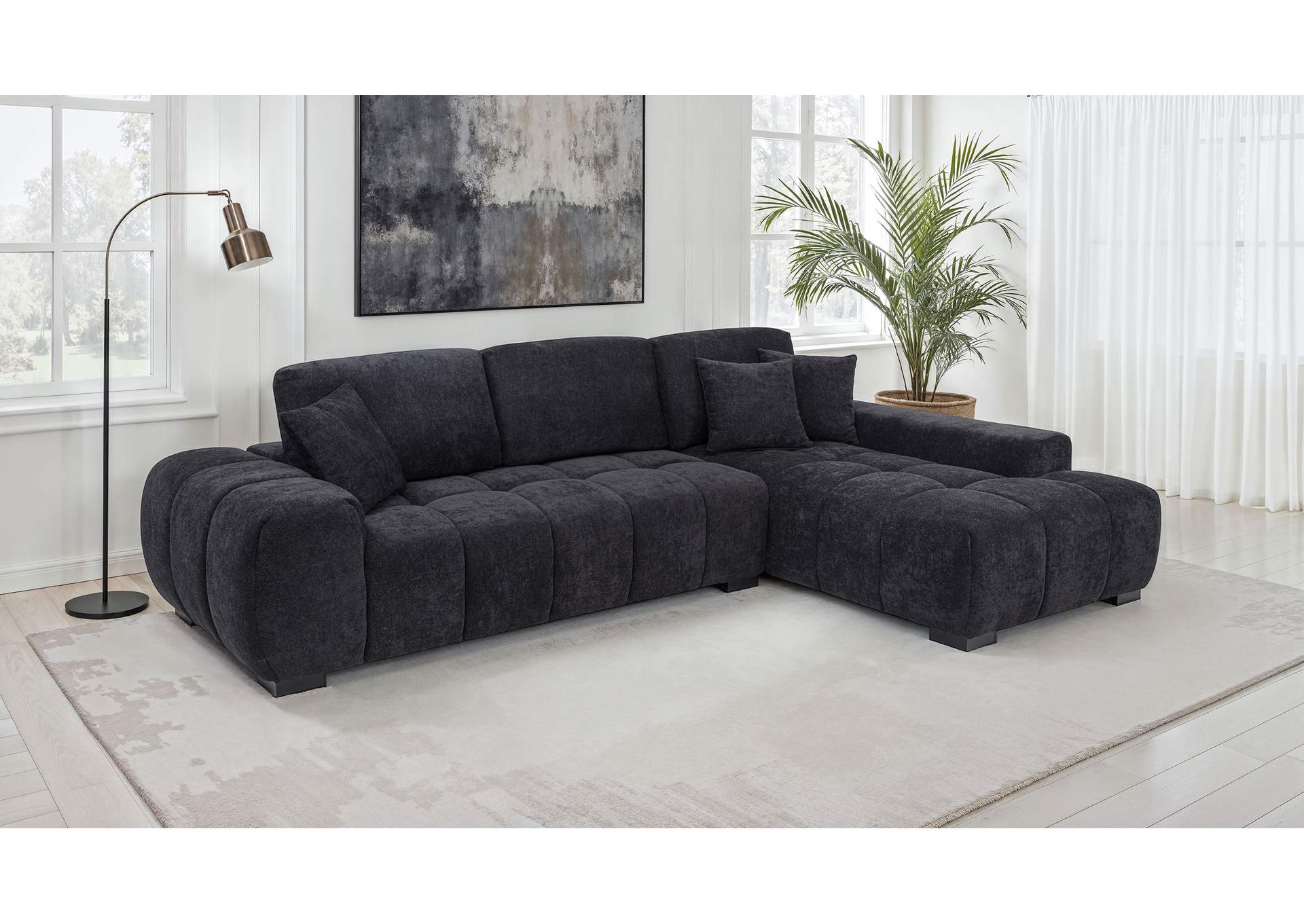 Octavia Fabric Upholstered Track Arm Sectional Sofa Black image 3