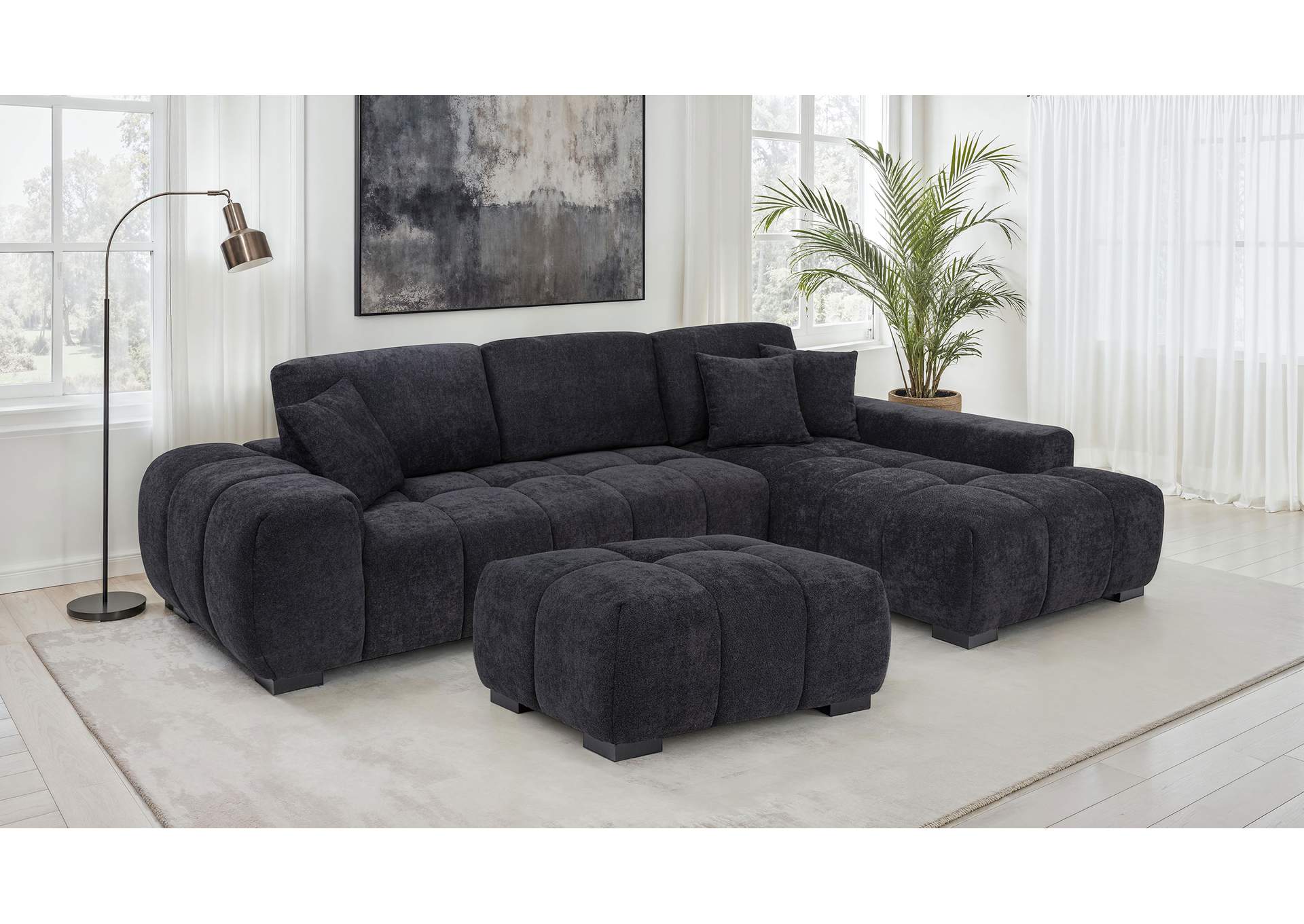 Octavia Fabric Upholstered Track Arm Sectional Sofa Black image 10
