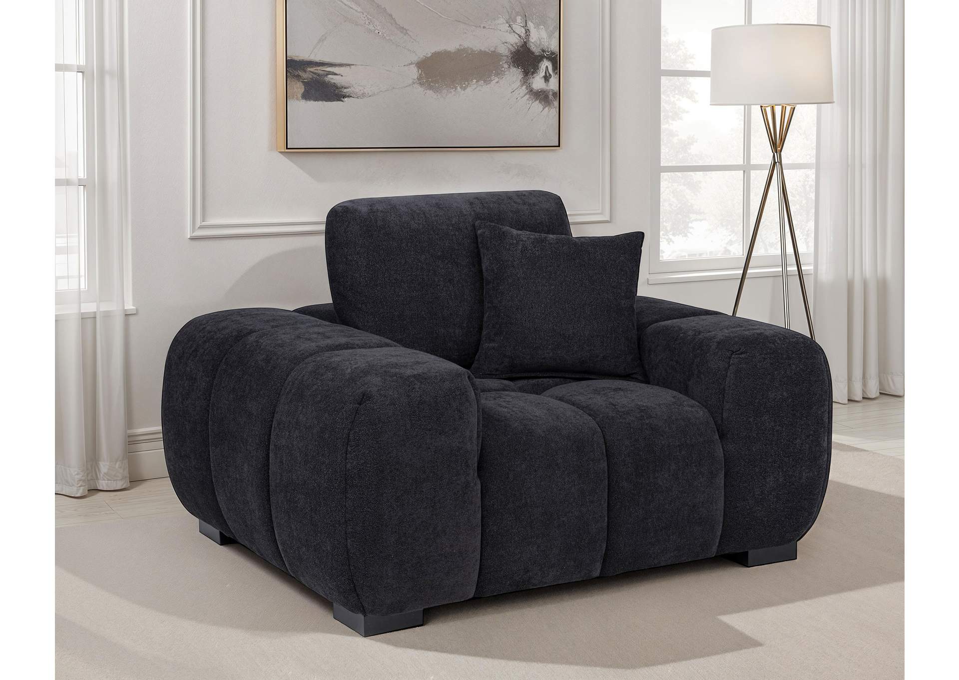 Octavia Fabric Upholstered Track Arm Accent Chair Black image 3