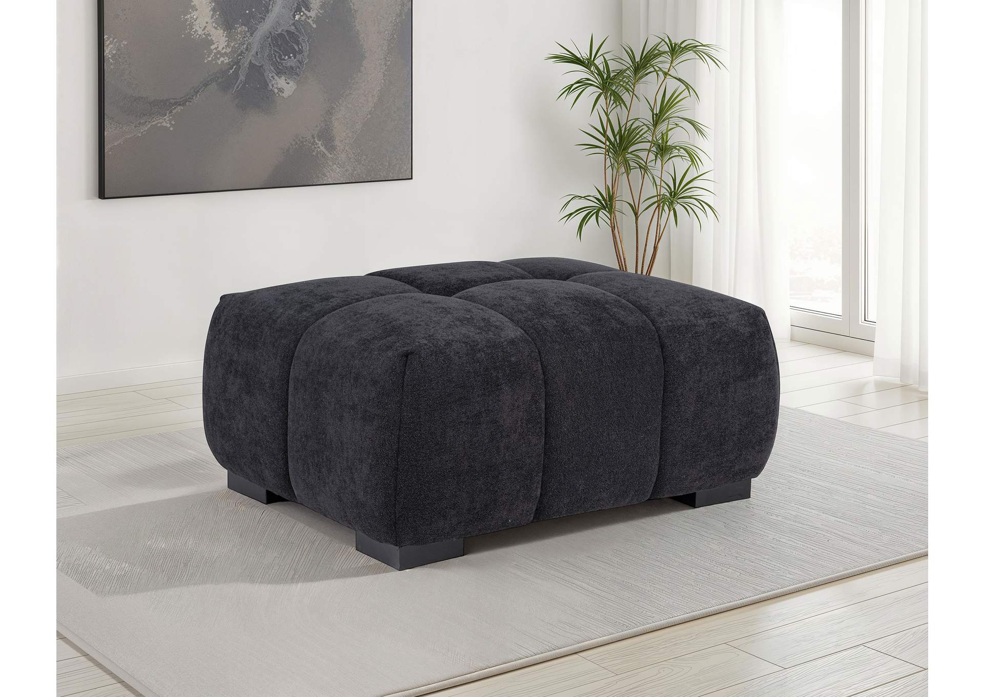 Octavia Fabric Rectangular Upholstered Ottoman Black image 3