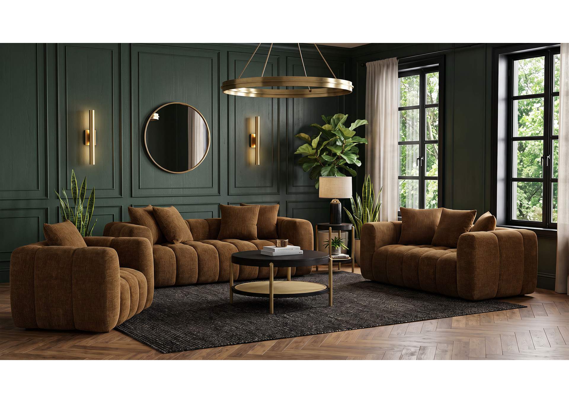 Lazaro 3-piece Fabric Upholstered Wide Channel Sofa Set Bronze image 19
