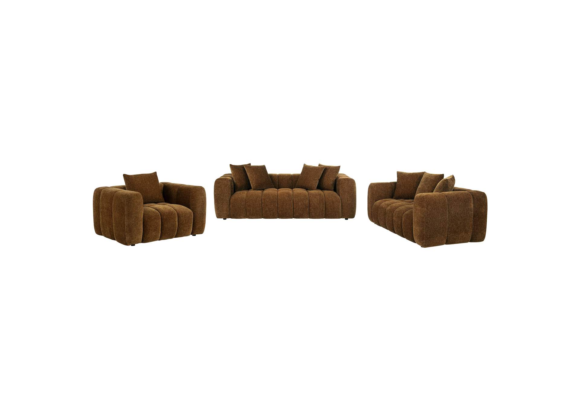 Lazaro 3-piece Fabric Upholstered Wide Channel Sofa Set Bronze image 1
