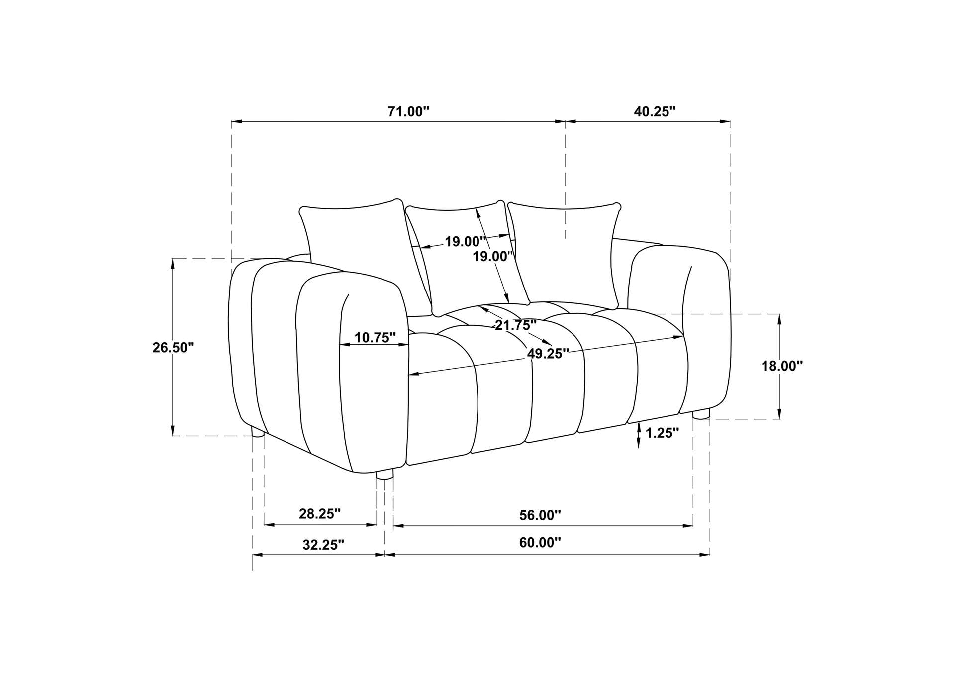 Lazaro 3-piece Fabric Upholstered Wide Channel Sofa Set Bronze image 5