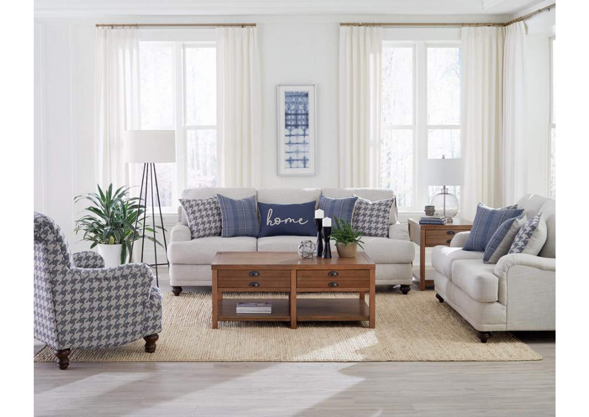 Glenn 3-piece Recessed Arms Living Room Set Light Grey and Blue image 1