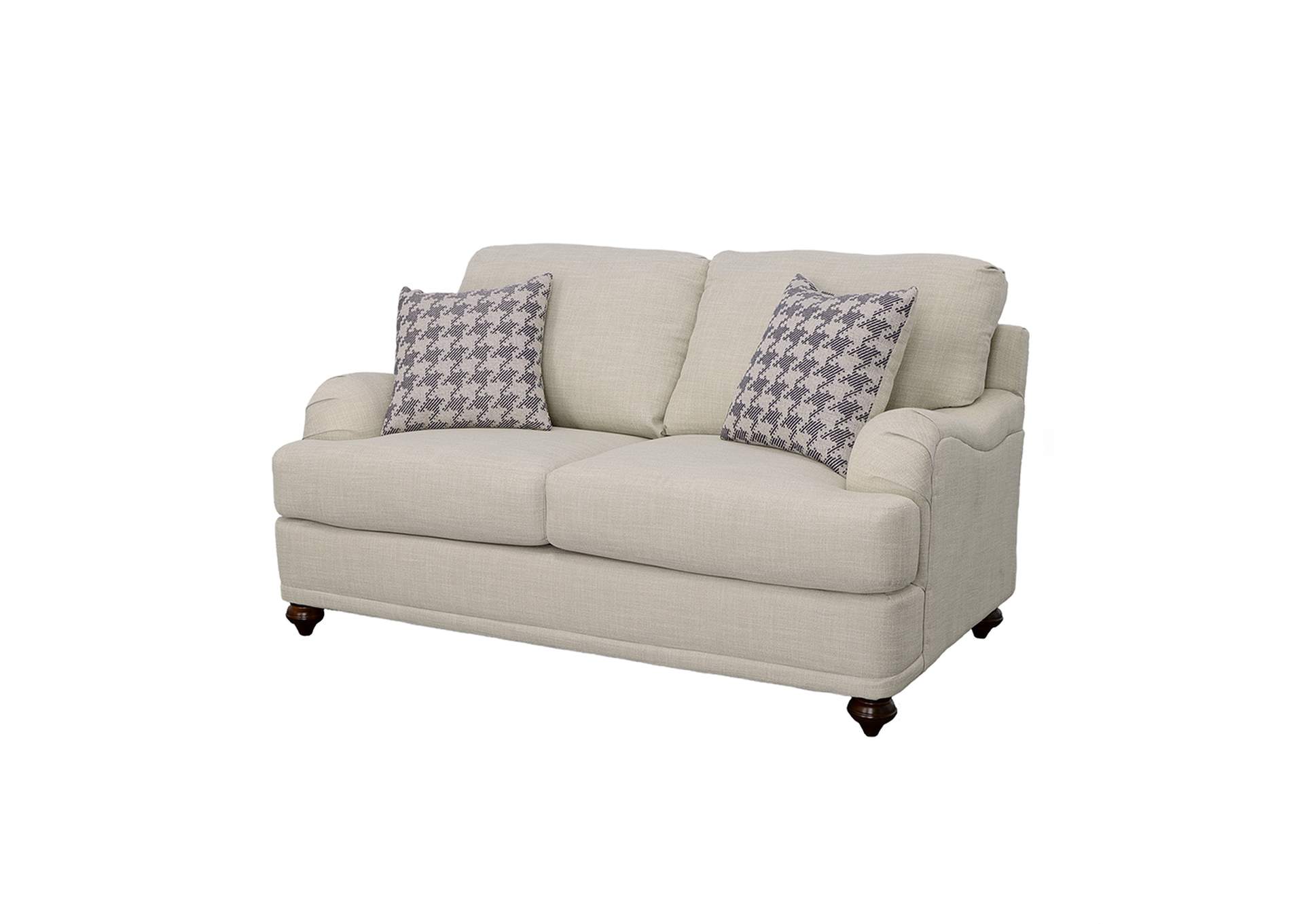 Glenn Upholstered English Arm Loveseat Light Grey and Blue