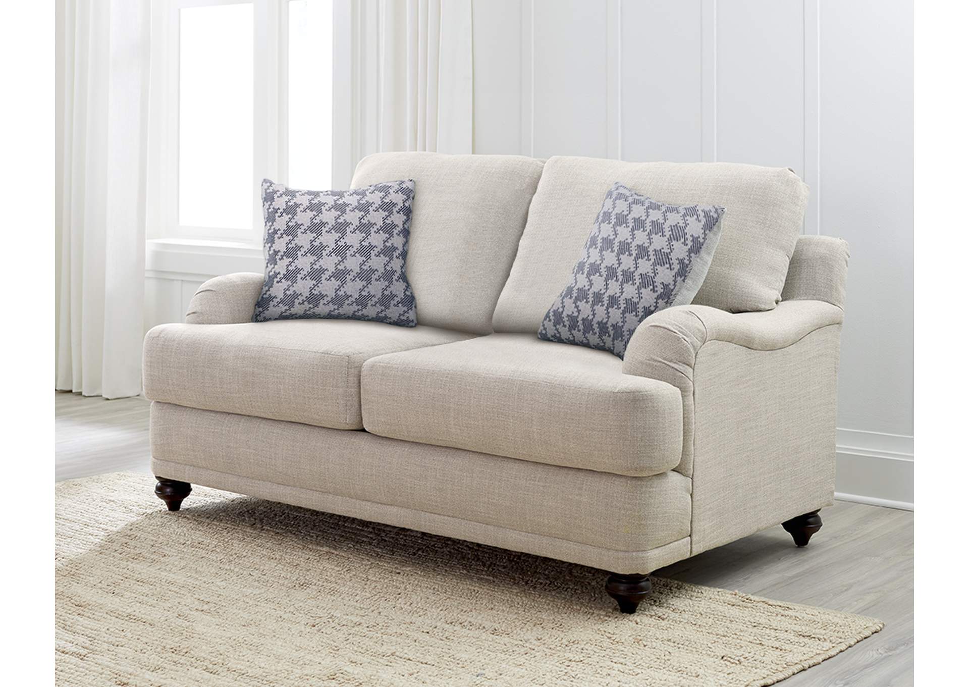 Glenn Upholstered English Arm Loveseat Light Grey and Blue