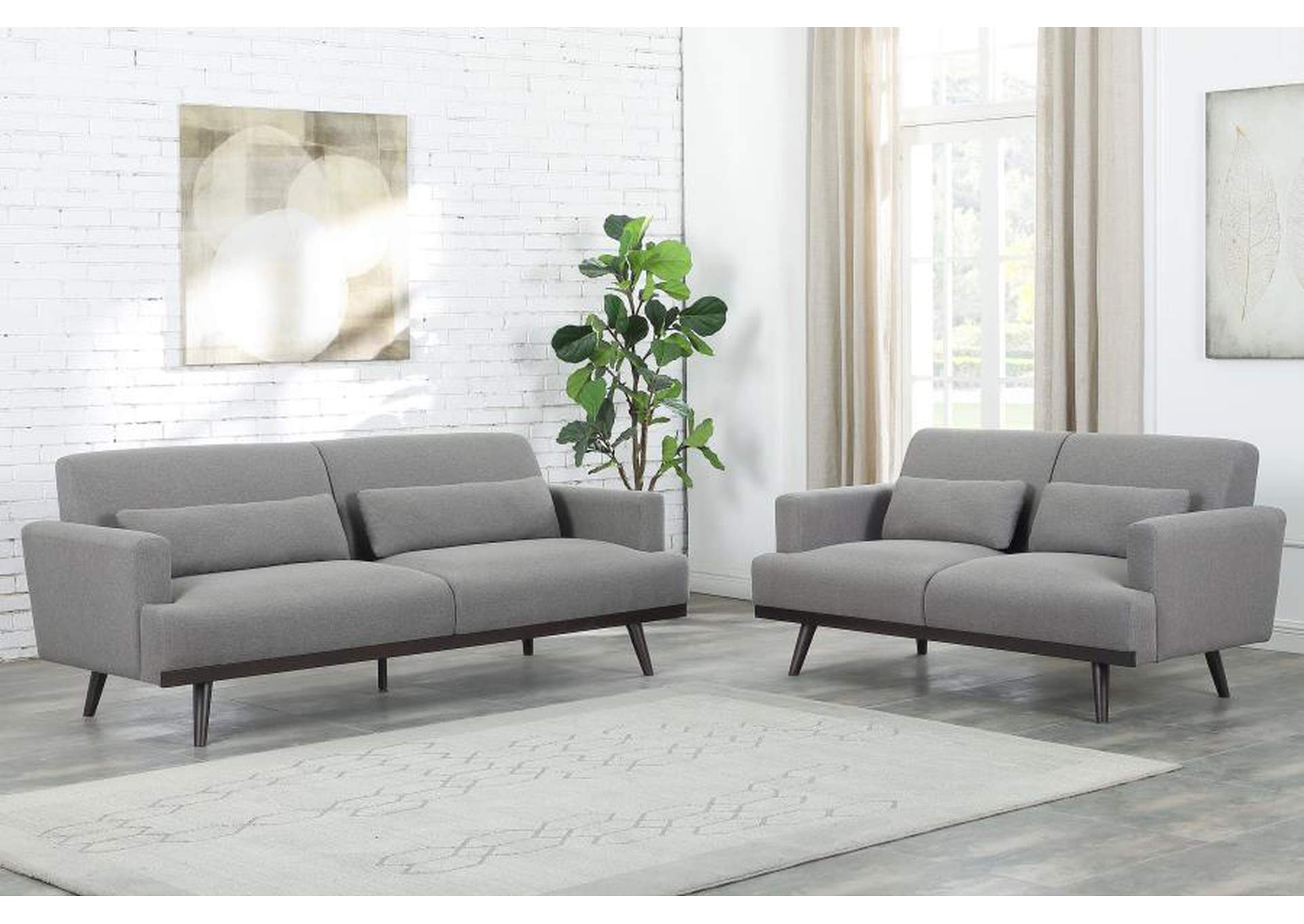 Blake 2-piece Upholstered Living Room Set with Track Arms Sharkskin and Dark Brown image 1