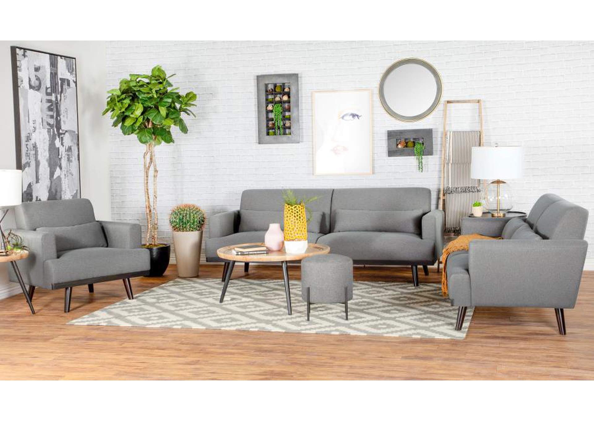 Blake 3-piece Upholstered Living Room Set with Track Arms Sharkskin and Dark Brown image 1