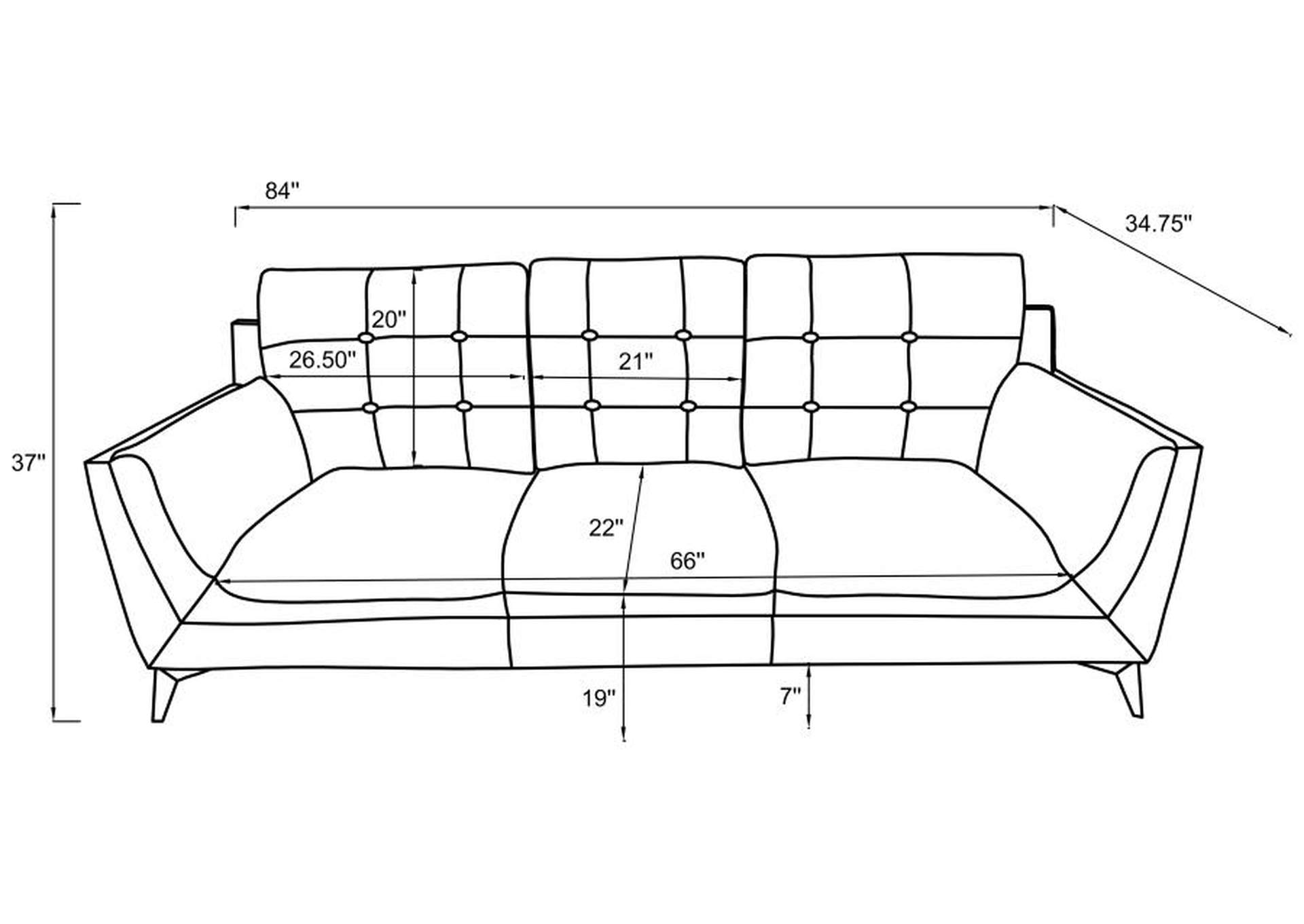 Moira Upholstered Tufted Living Room Set with Track Arms Black image 4