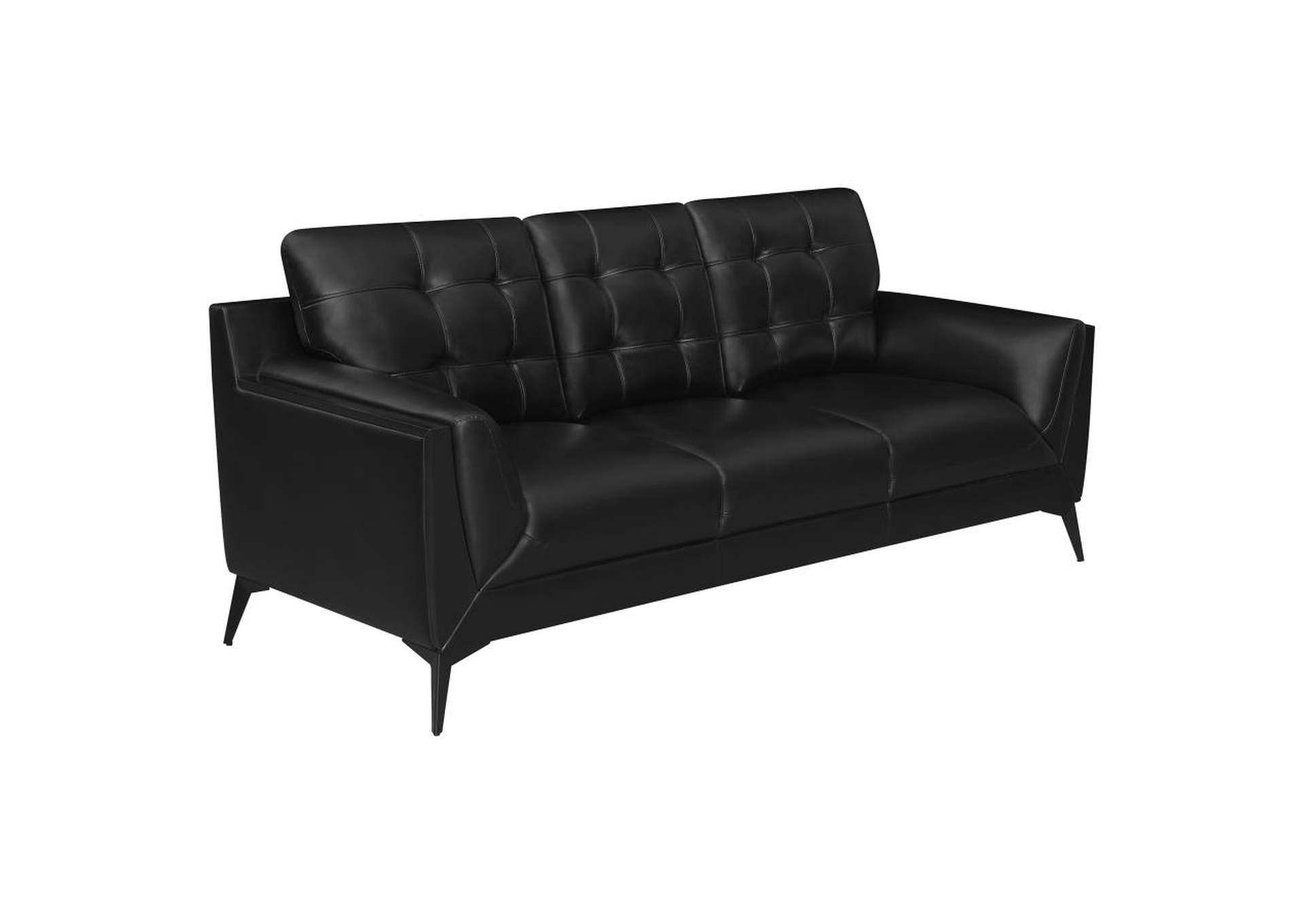 Moira Upholstered Tufted Living Room Set with Track Arms Black image 3