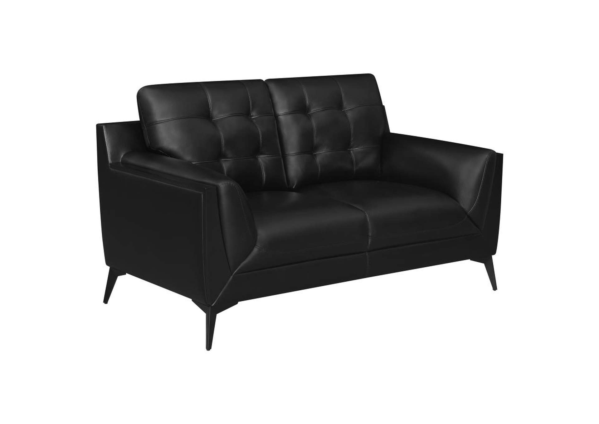 Moira Upholstered Tufted Living Room Set with Track Arms Black image 7