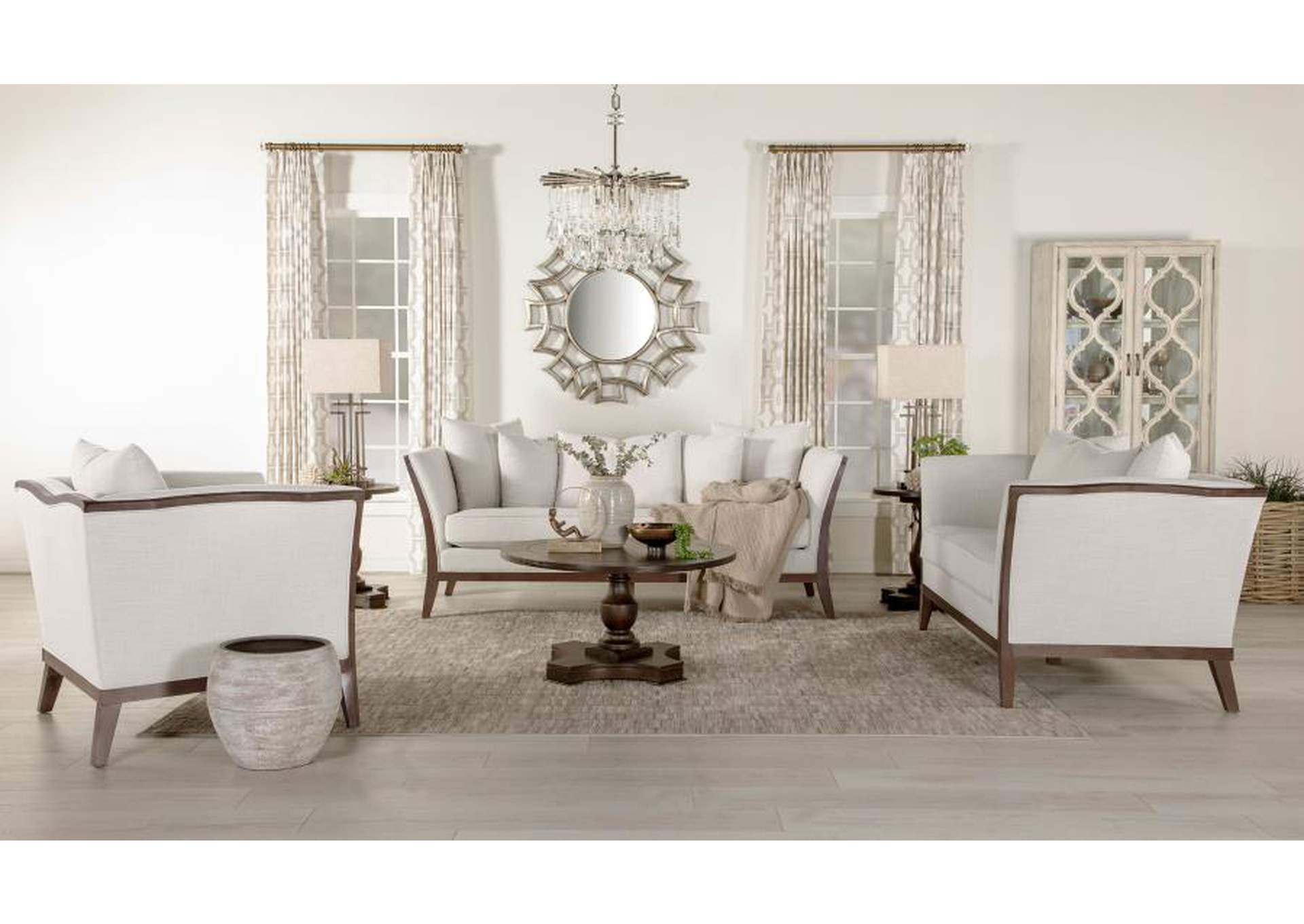 Lorraine 3-piece Upholstered Living Room Set with Flared Arms Beige image 1
