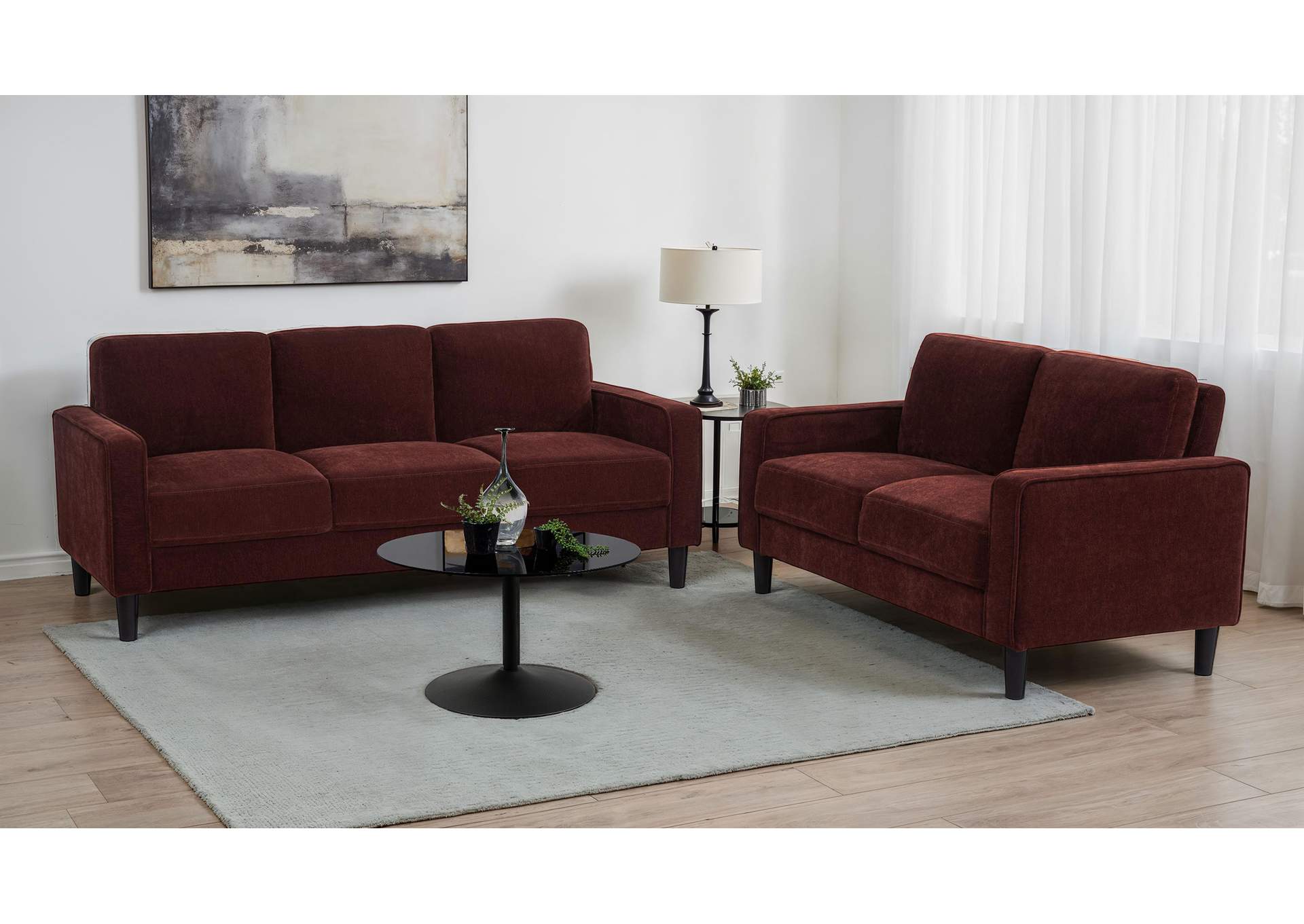Ruth 2-piece Fabric Upholstered Track Arm Sofa Rust Red image 3