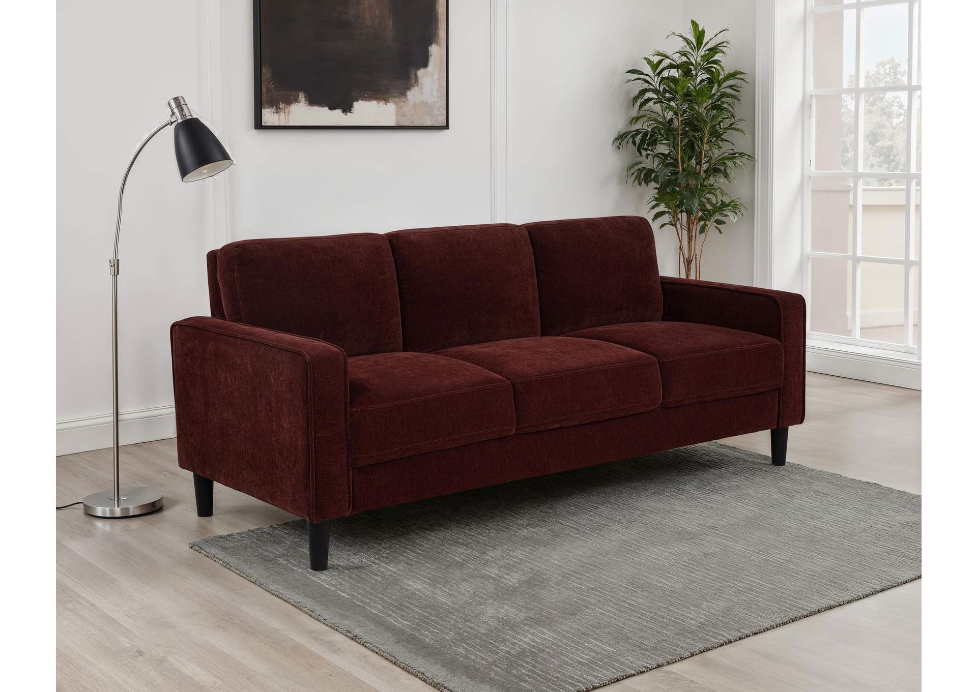 Ruth 77-inch Fabric Upholstered Track Arm Sofa Rust Red image 4
