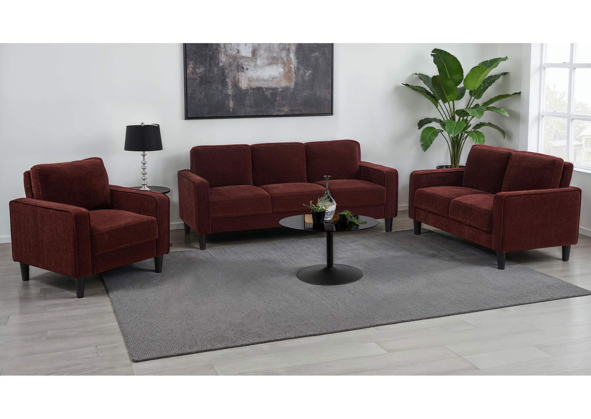 Ruth 77-inch Fabric Upholstered Track Arm Sofa Rust Red image 13