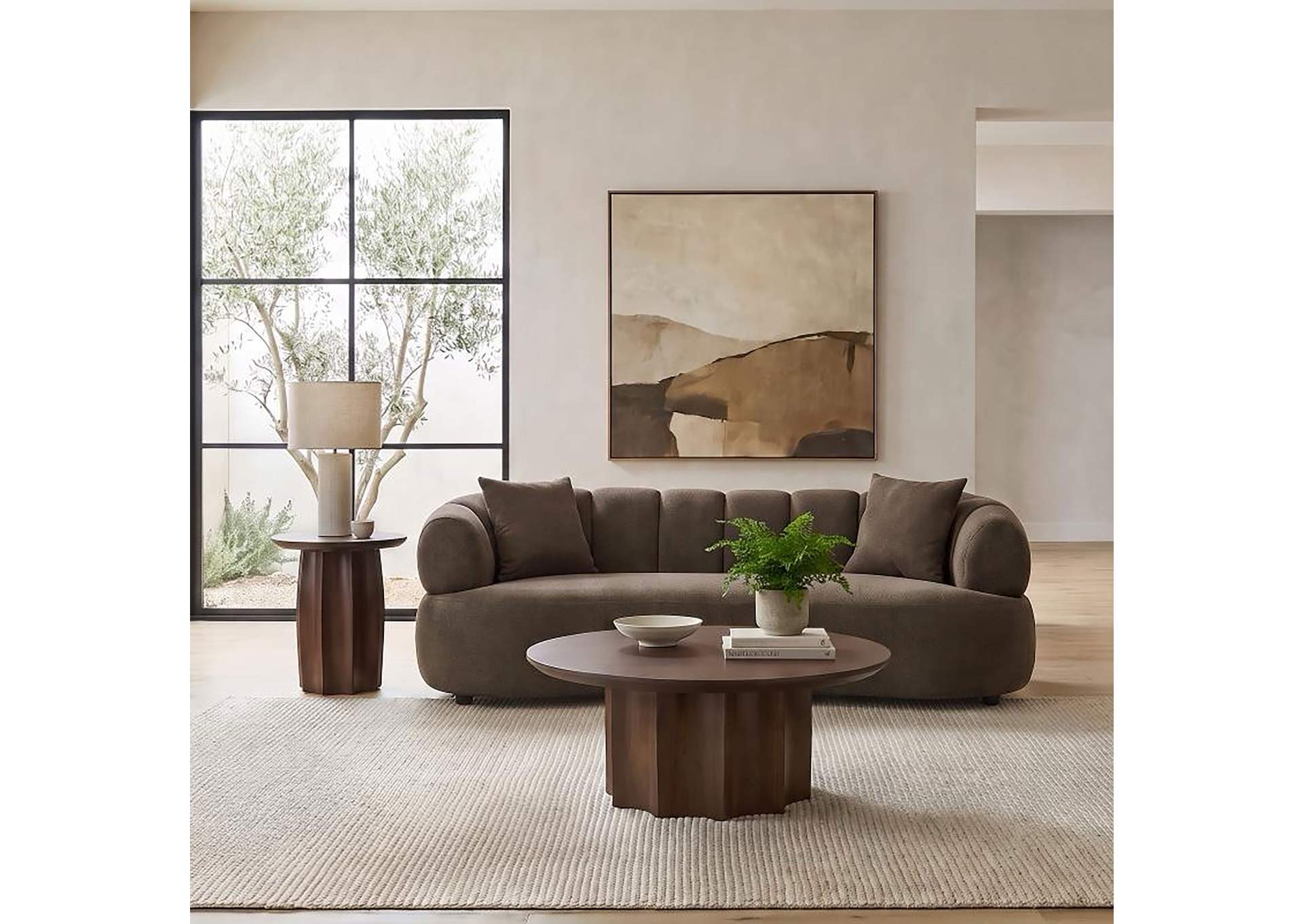 Casarin Fabric Channel-Back Sofa Brown image 4