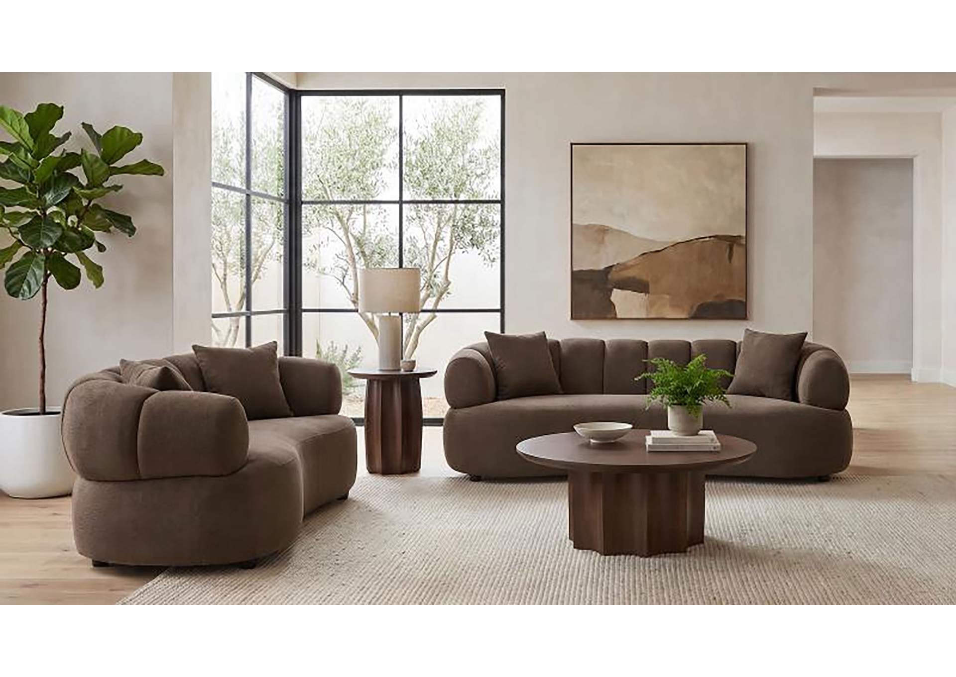Casarin Fabric Channel-Back Sofa Brown image 12