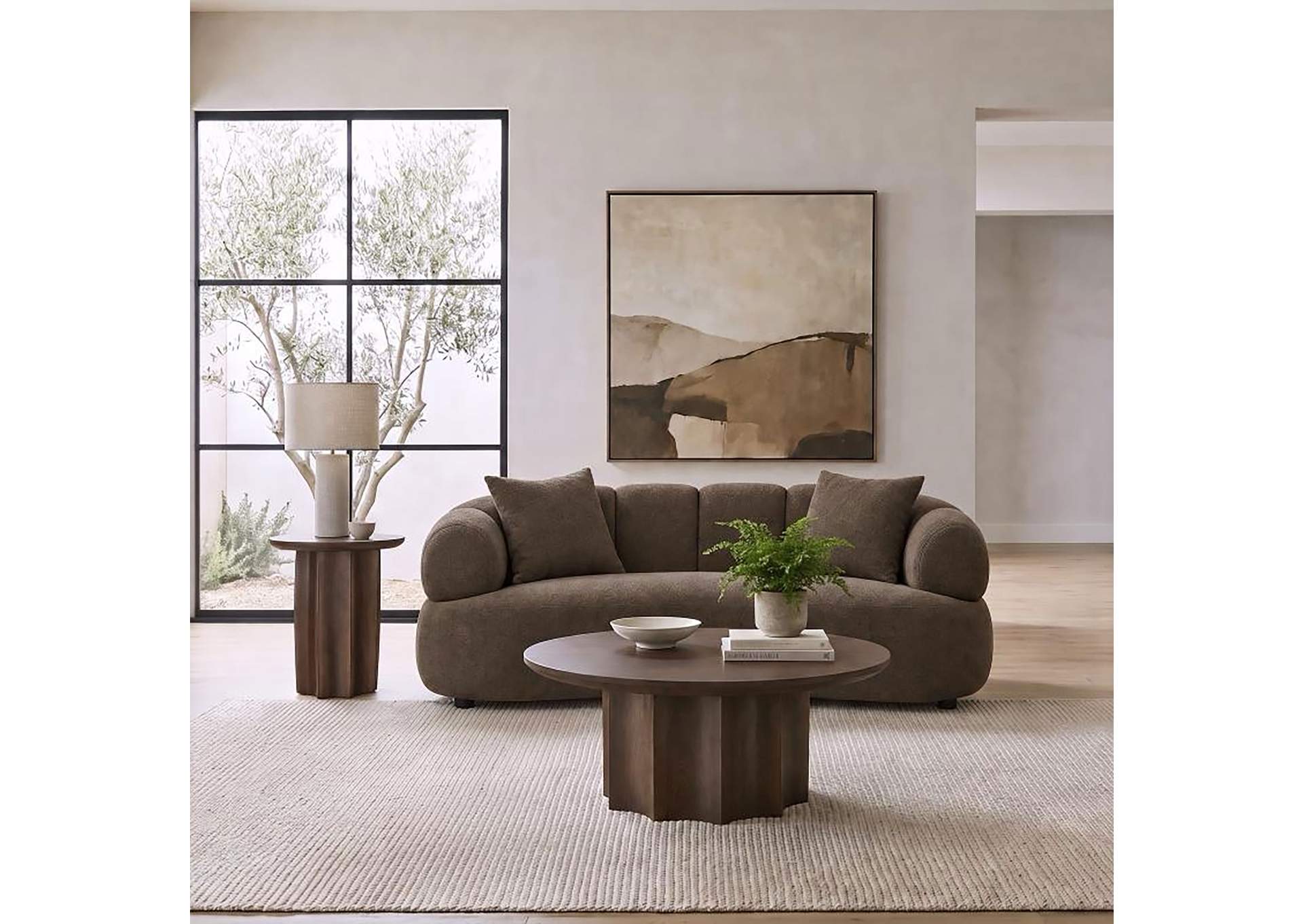 Casarin Fabric Channel-Back Loveseat Brown image 3