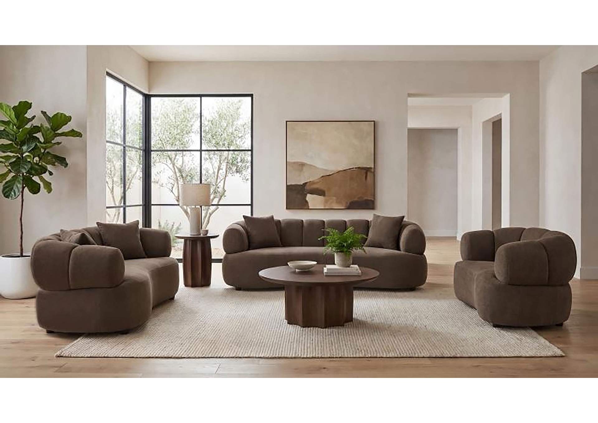 Casarin Fabric Channel-Back Loveseat Brown image 13