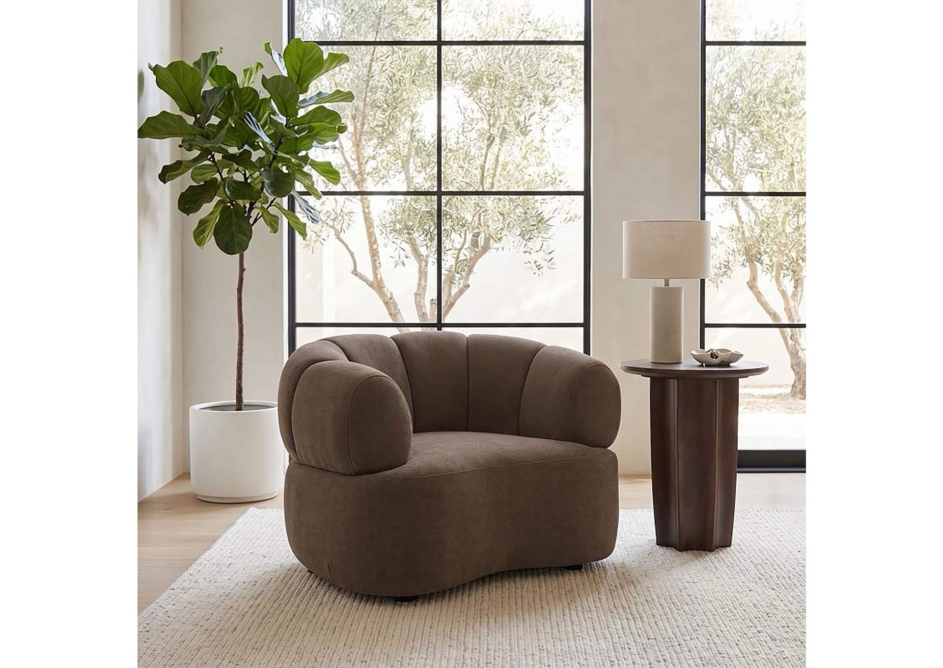 Casarin Fabric Channel-Back Accent Chair Brown image 3