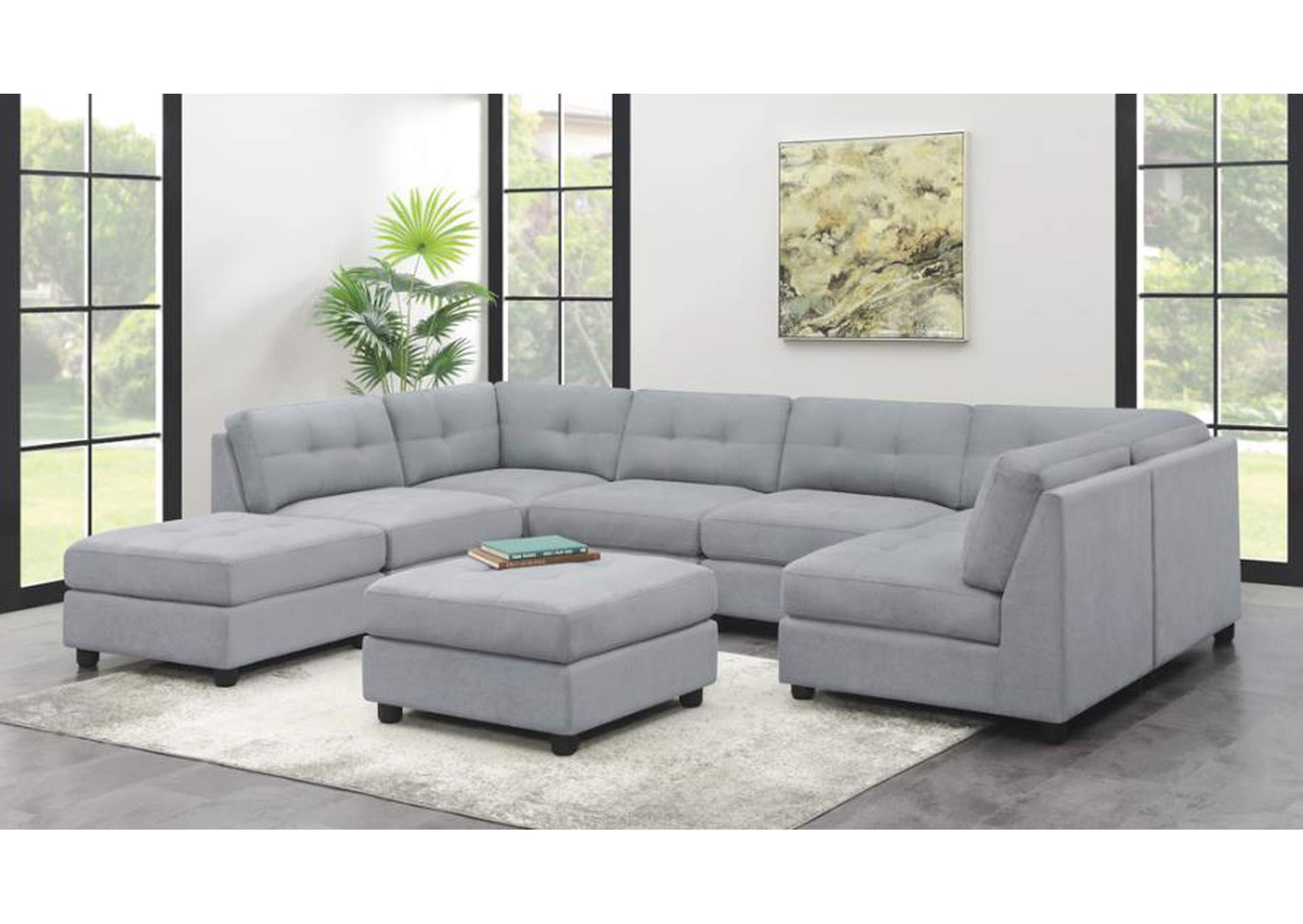 7-piece Upholstered Modular Tufted Sectional Dove image 5