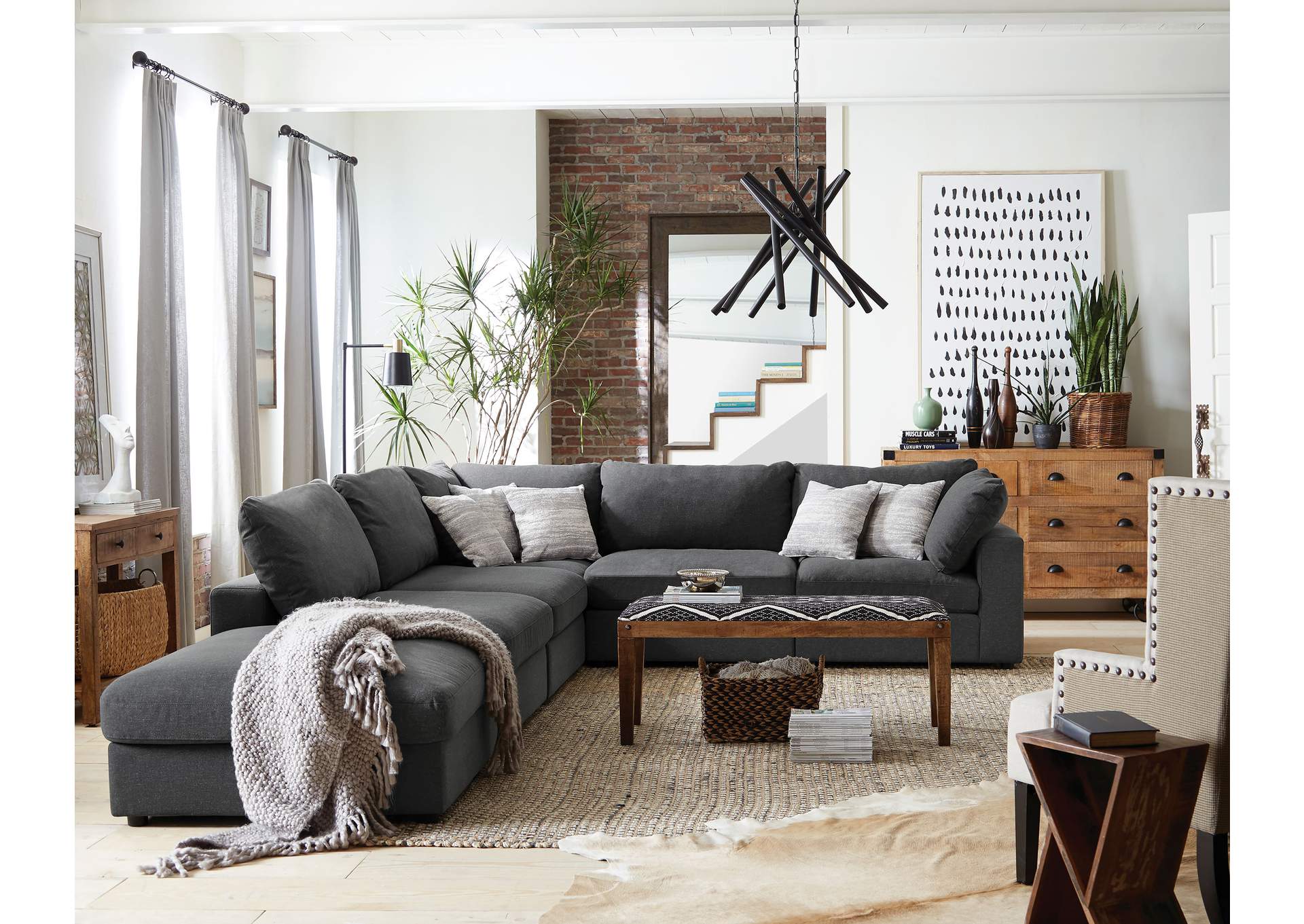 Serene Square Upholstered Ottoman Charcoal image 7