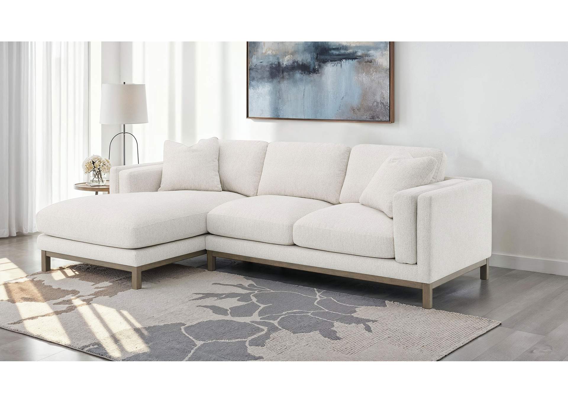 Geneva Boucle Upholstered Sectional Chaise Sofa Sand