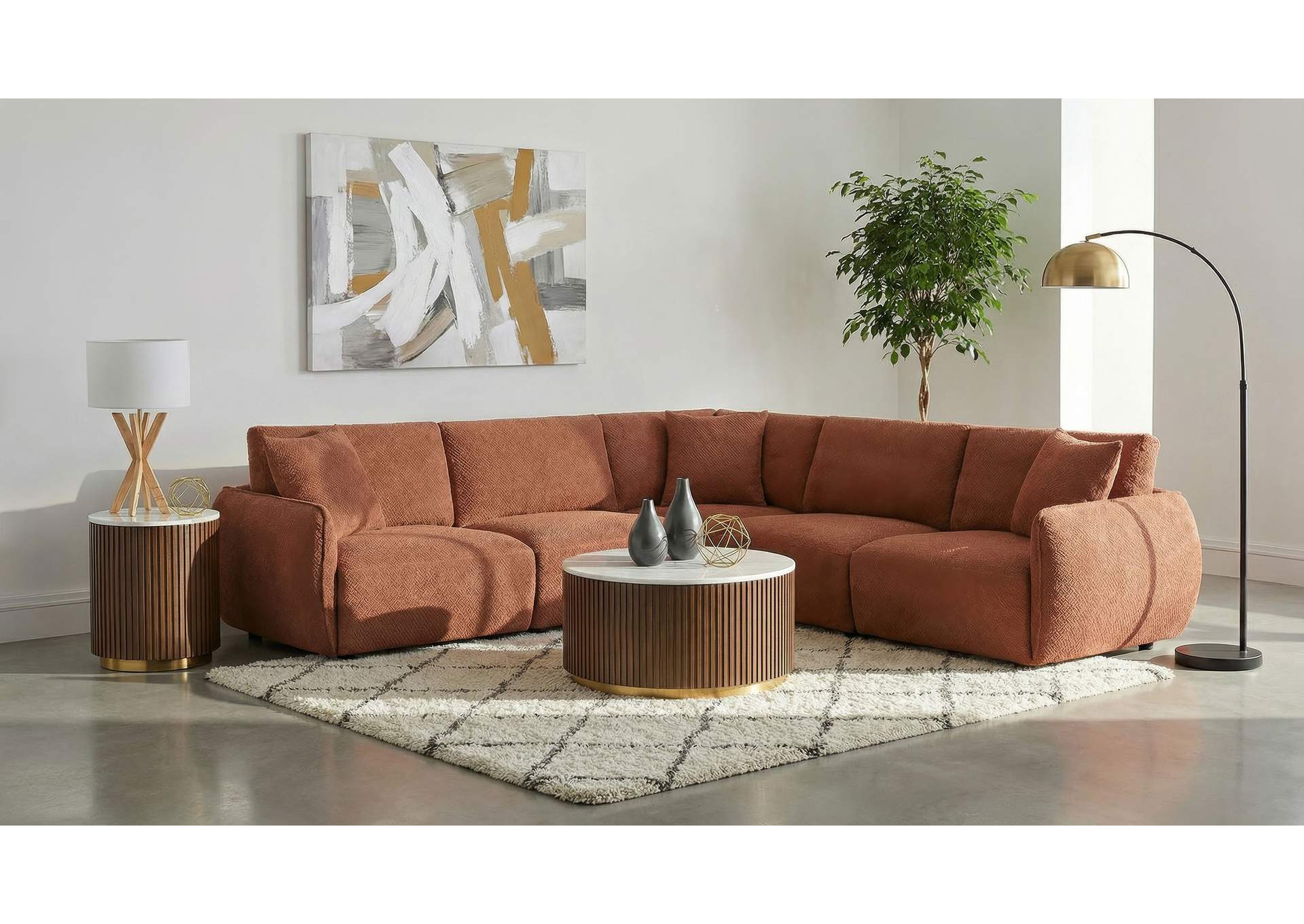 Elysia 5-piece Chenille Upholstered Modular Sectional Sofa Coral image 3