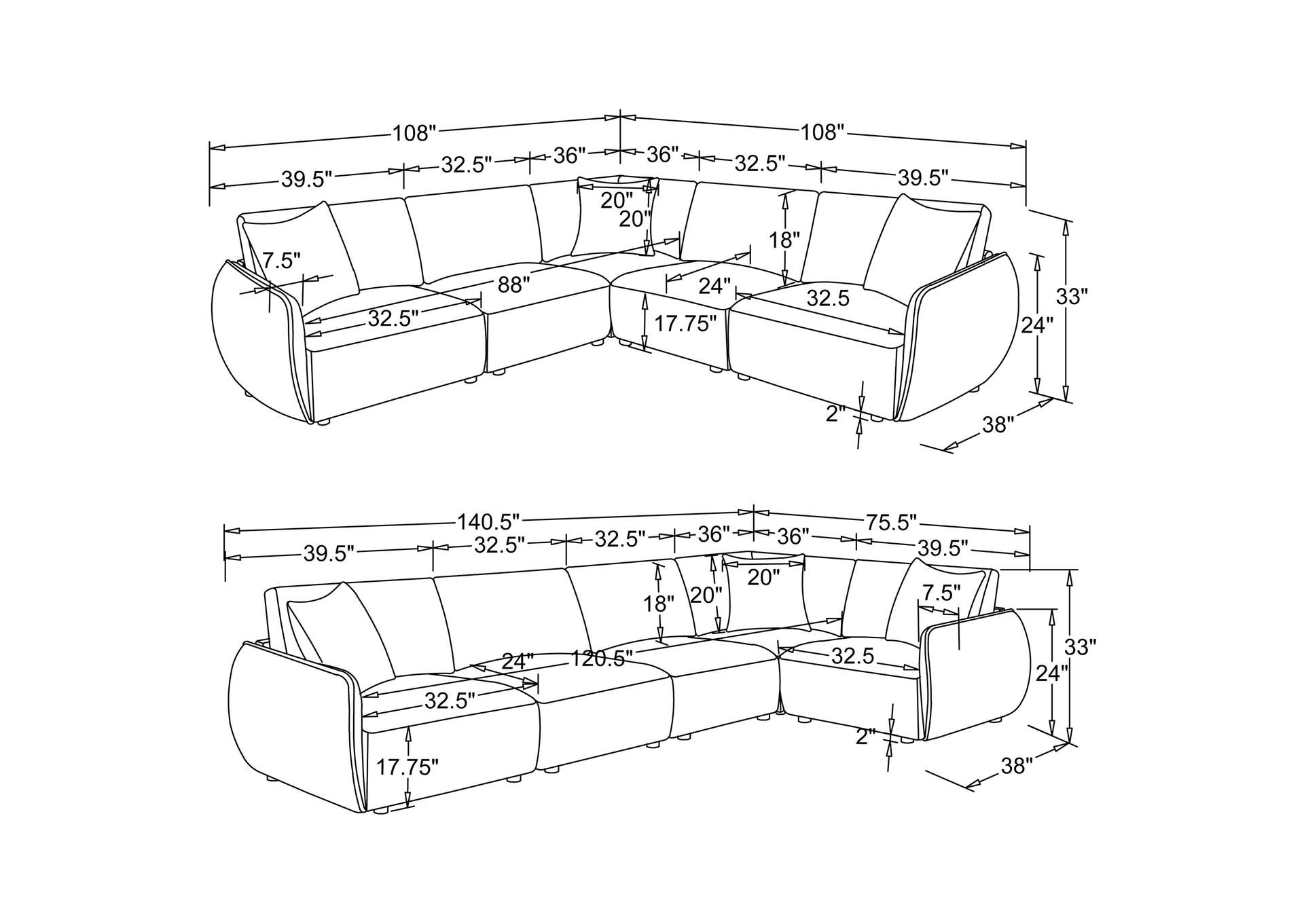 Elysia 5-piece Chenille Upholstered Modular Sectional Sofa Coral image 16