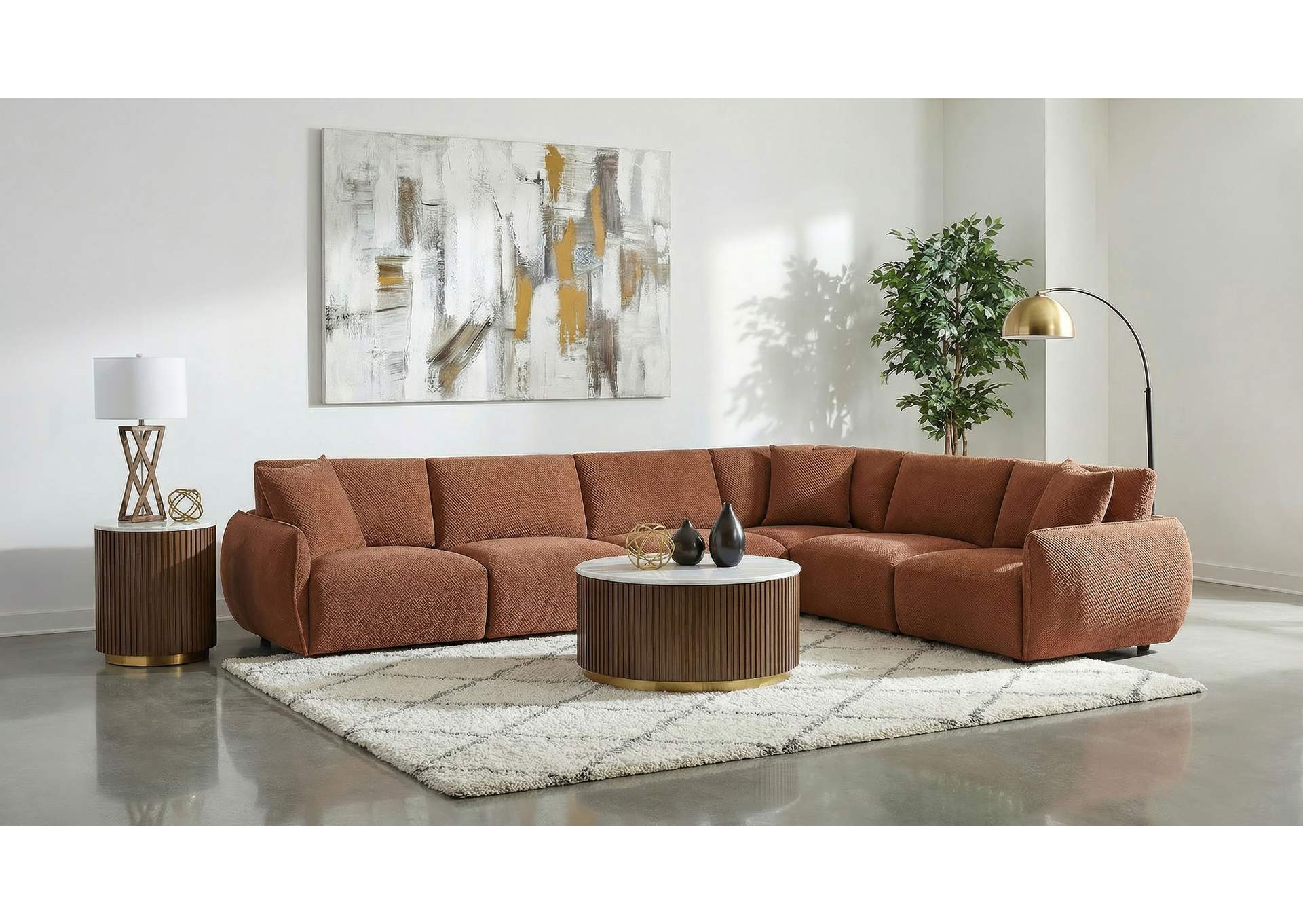 Elysia 6-piece Chenille Upholstered Modular Sectional Sofa Coral image 3