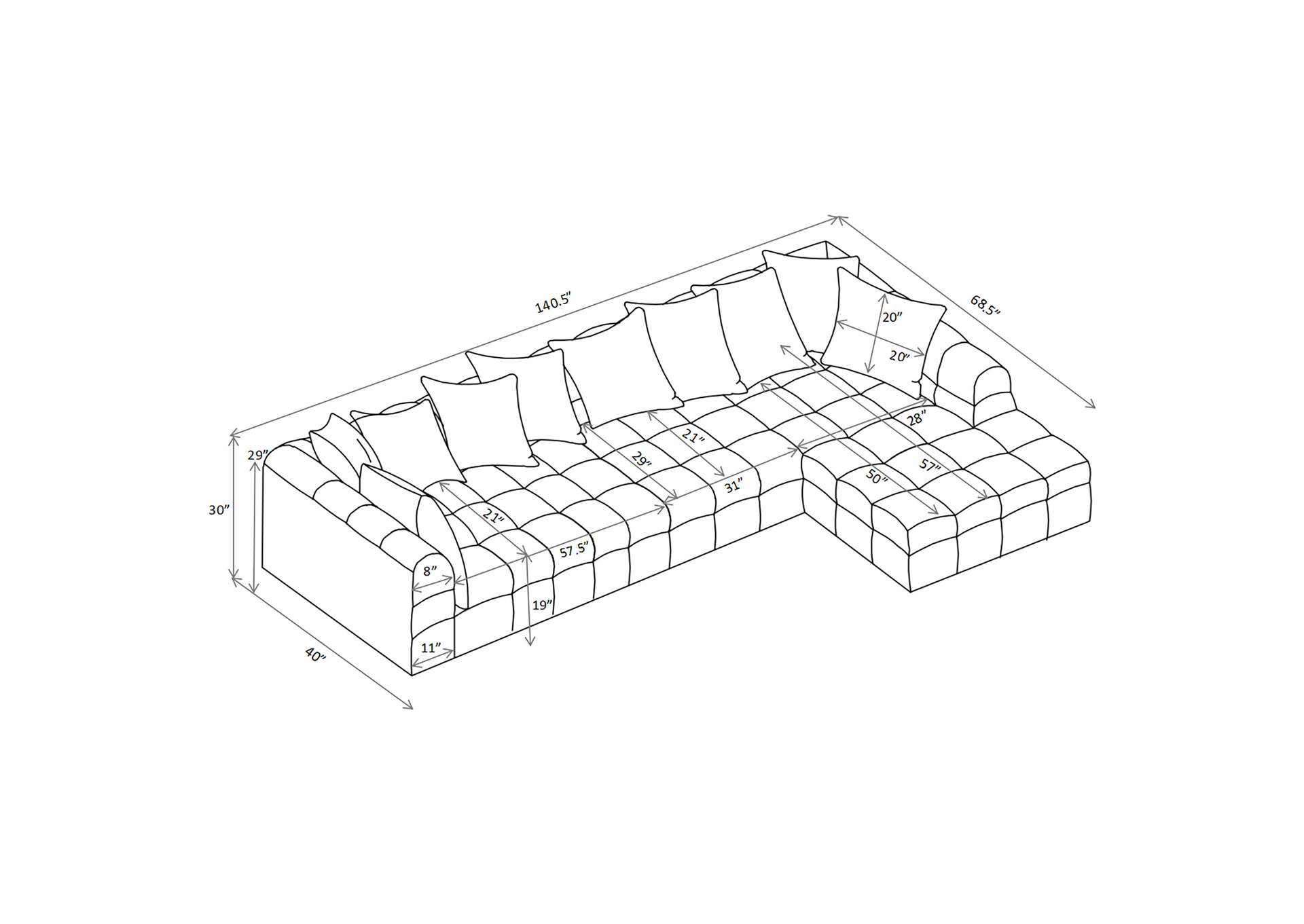 Amara 3-Piece Upholstered Sectional Sofa image 11