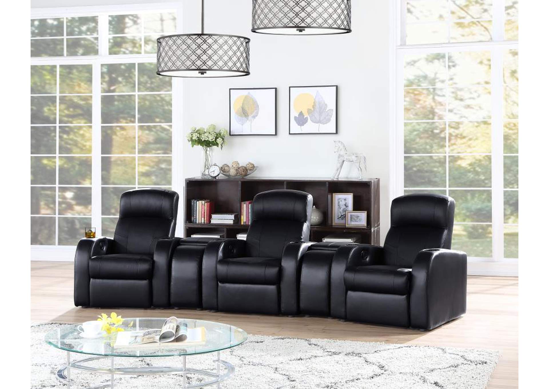 Cyrus Upholstered Recliner Living Room Set Black image 1