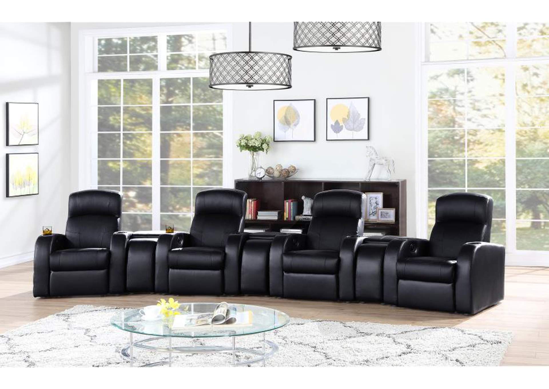 Cyrus Upholstered Recliner Living Room Set Black image 1