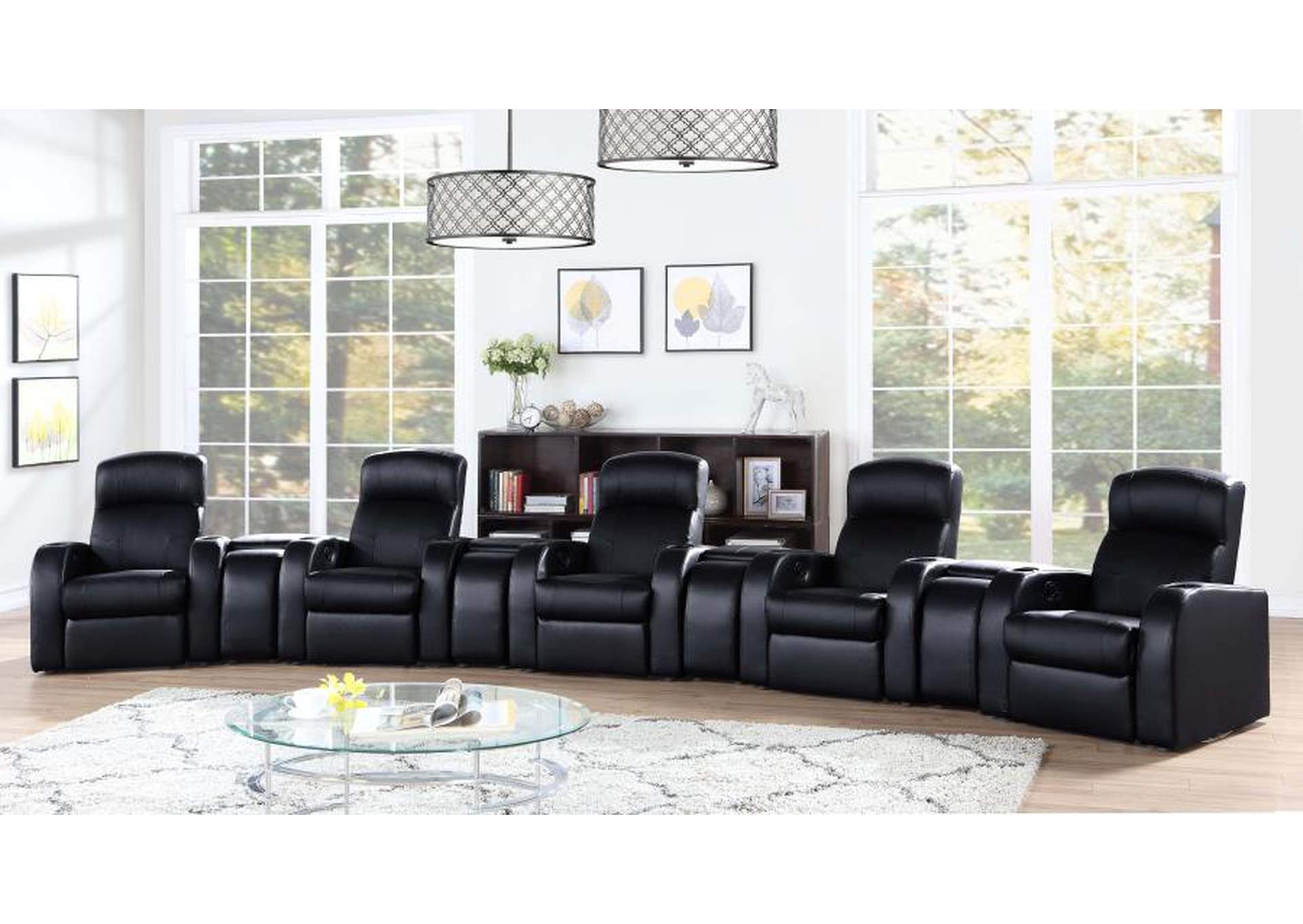 Cyrus Upholstered Recliner Living Room Set Black image 1