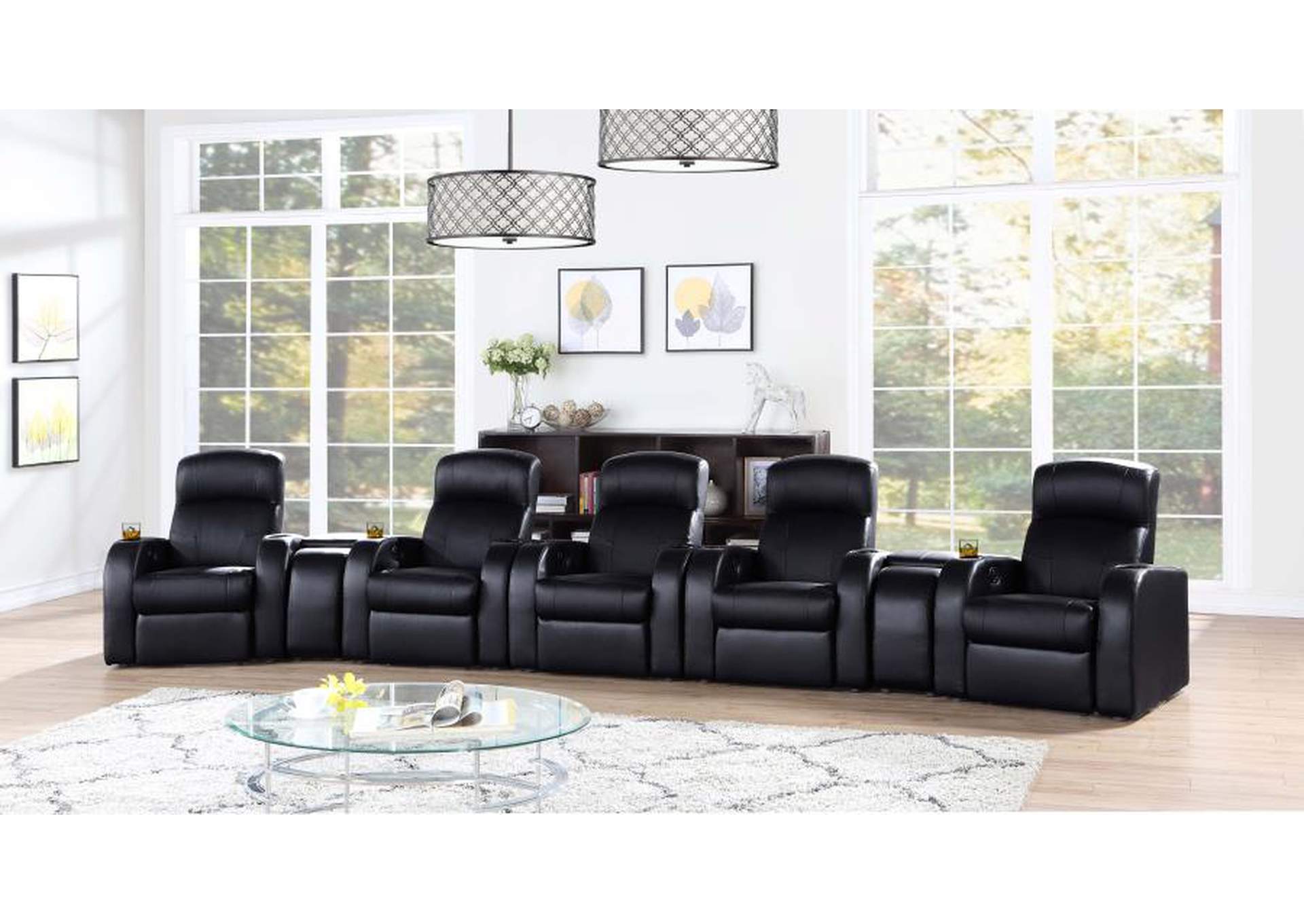 Cyrus Upholstered Recliner Living Room Set Black image 1
