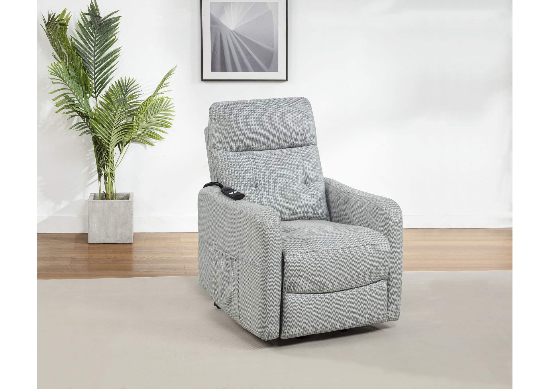 Dayes Upholstered Power Lift Recliner Chair Light Grey image 3