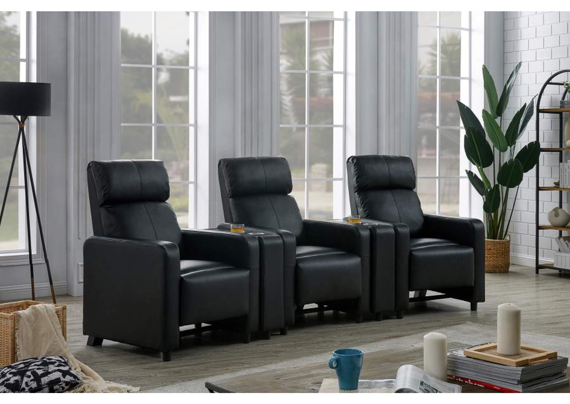 Toohey Upholstered Tufted Recliner Living Room Set Black image 1