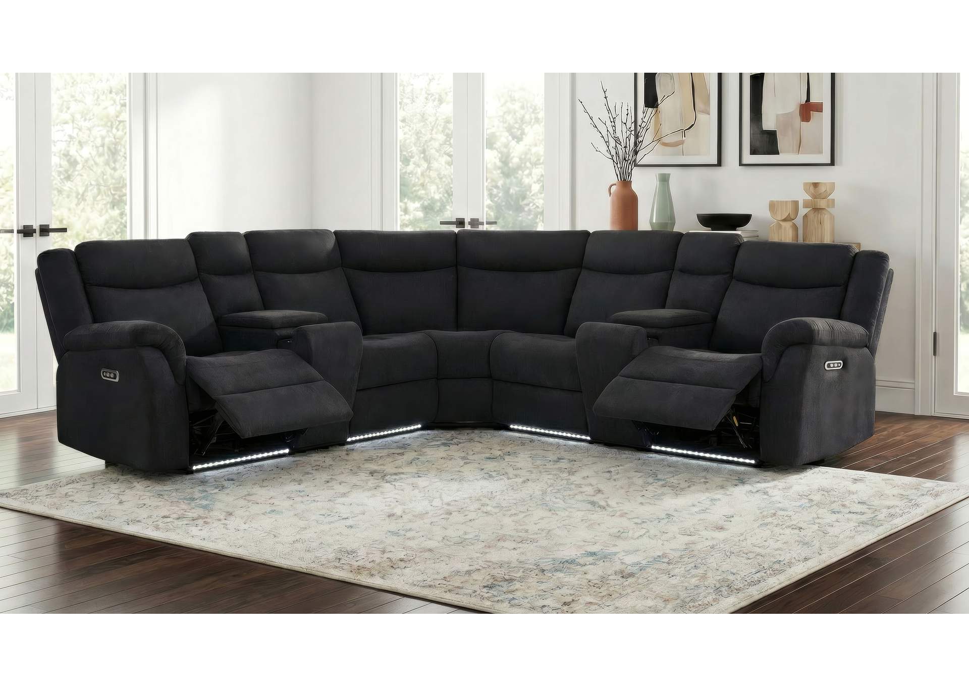 Hagen Upholstered Power Reclining Sectional Sofa Steel Grey image 4