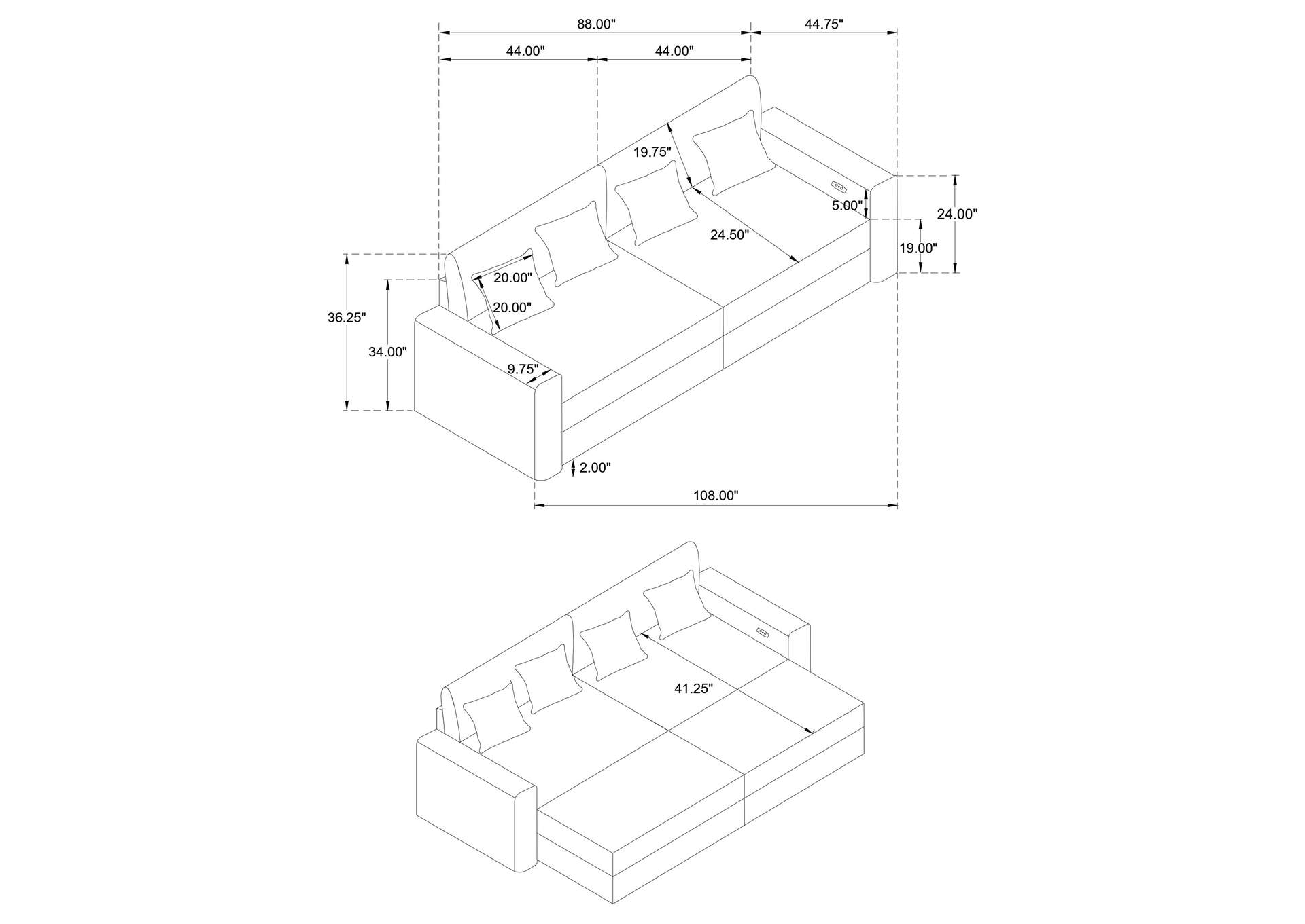 Jacana Corduroy Upholstered Dual Power Chaise Sofa Ivory image 14