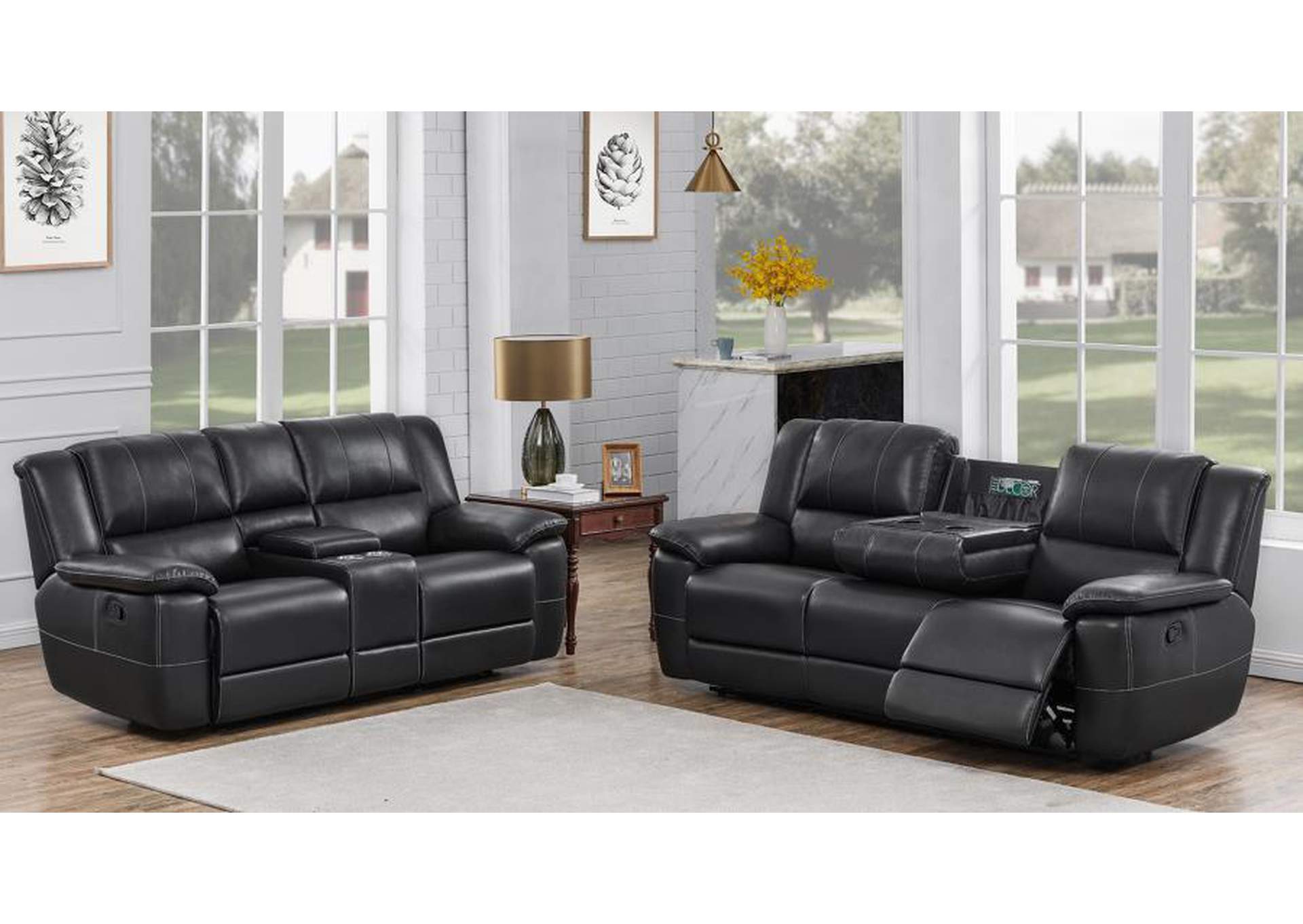 Lee Upholstered Pillow Top Arm Living Room Set Black image 1