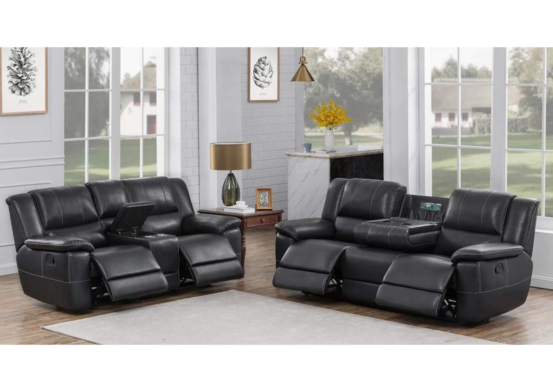 Lee Upholstered Pillow Top Arm Living Room Set Black image 3