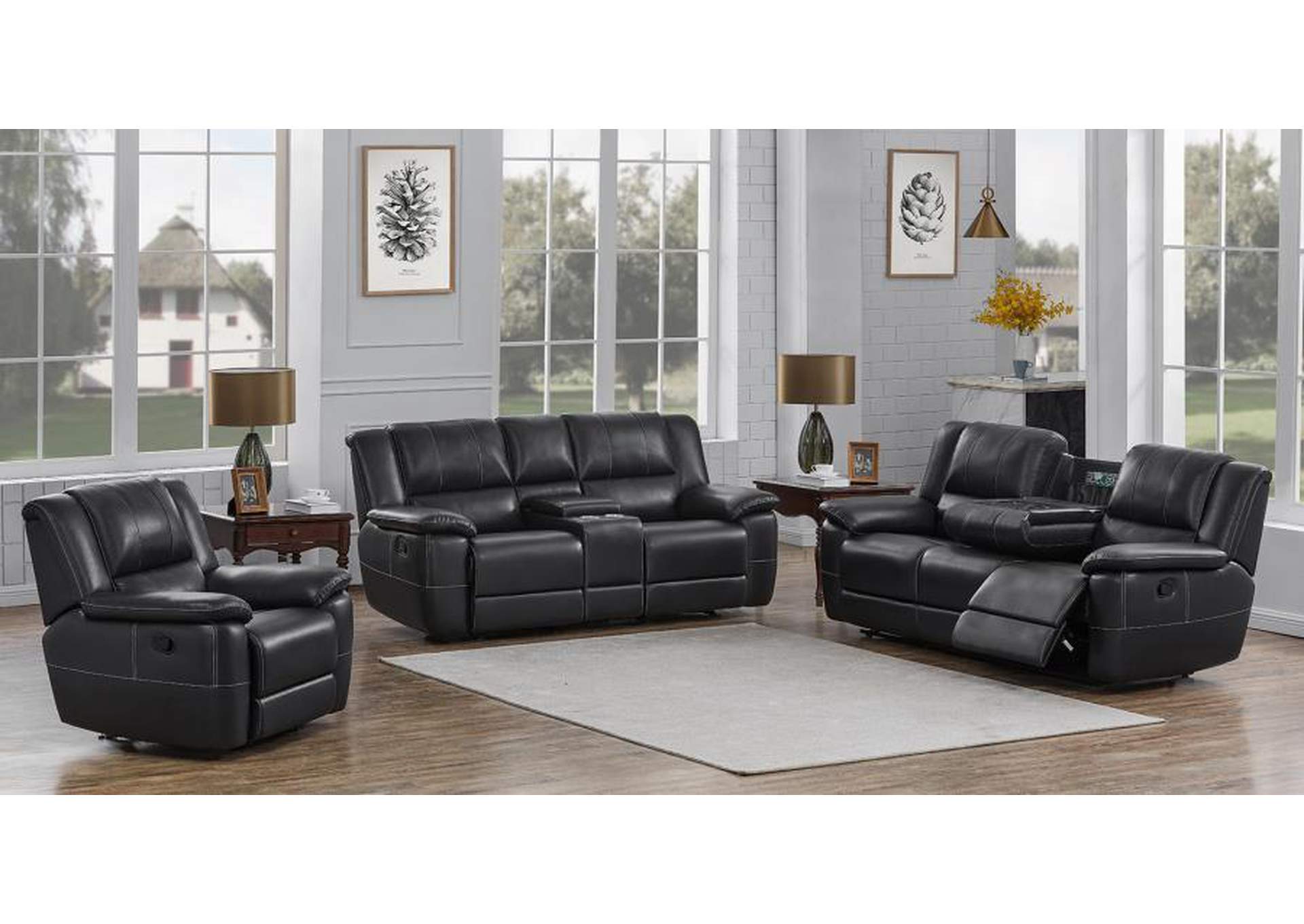 Lee Upholstered Pillow Top Arm Living Room Set Black image 1
