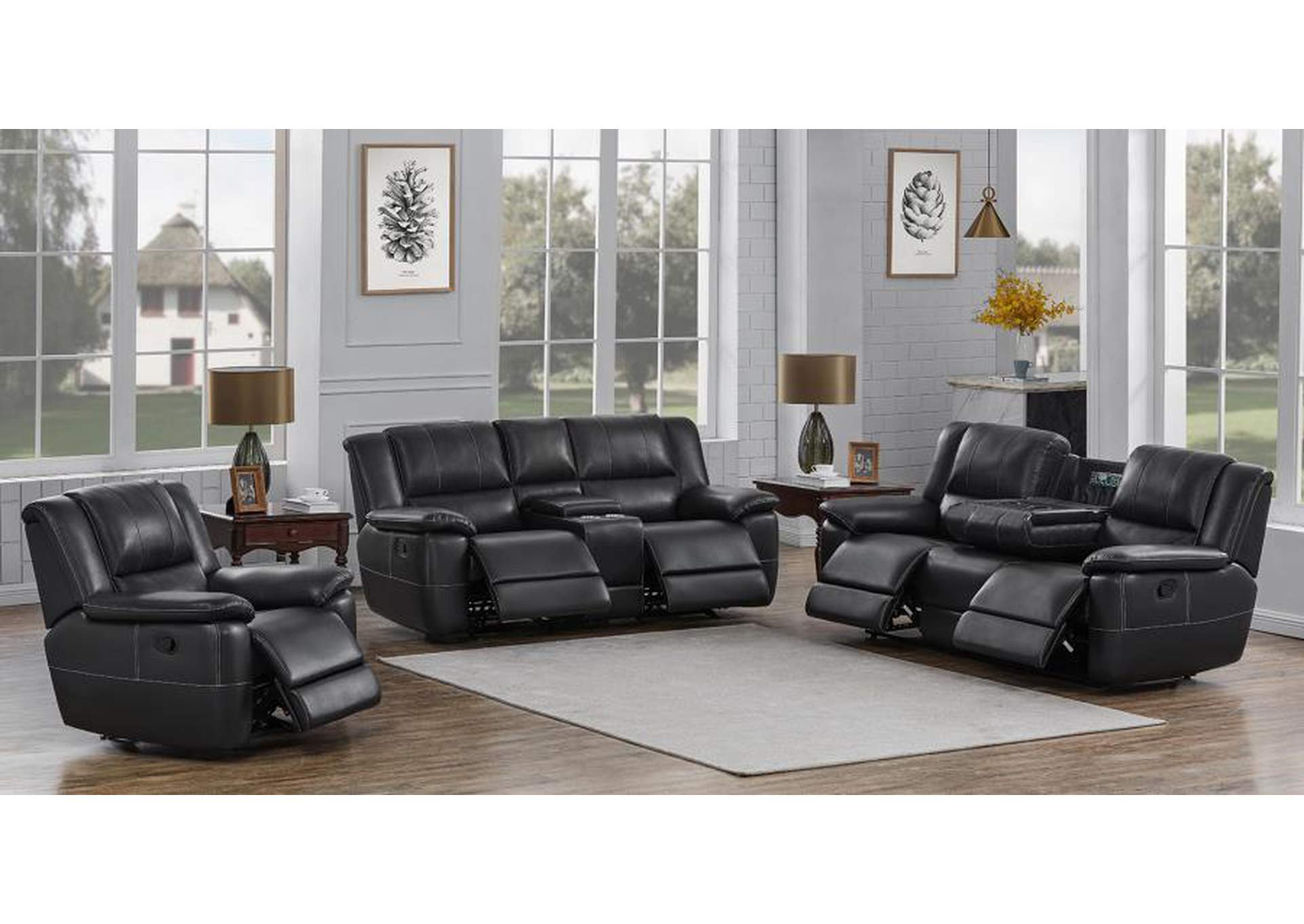 Lee Upholstered Pillow Top Arm Living Room Set Black image 3