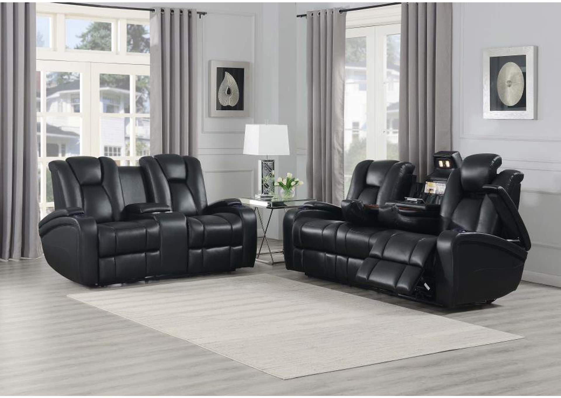 Delange Upholstered Tufted Living Room Set Black image 1