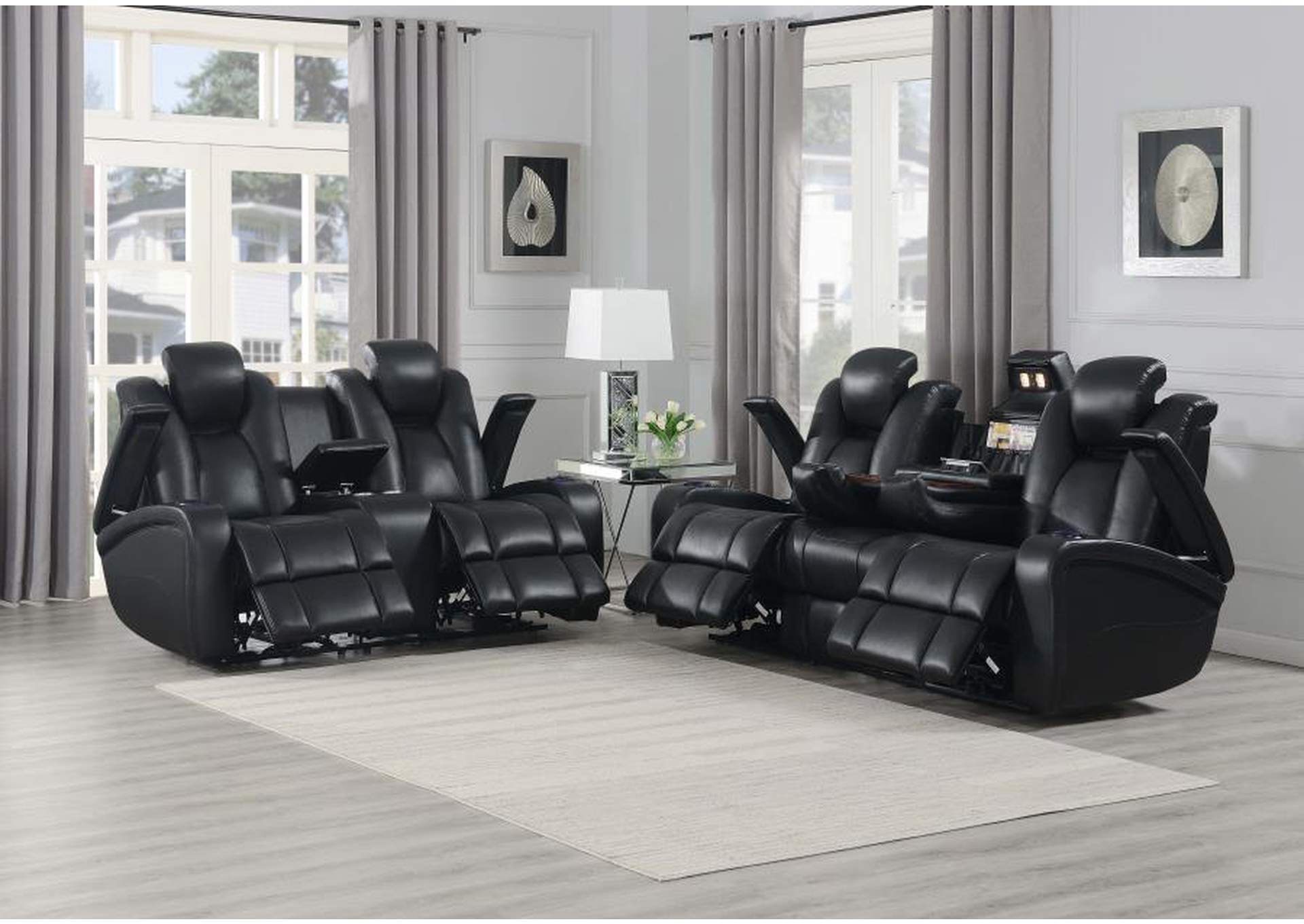 Delange Upholstered Tufted Living Room Set Black image 3
