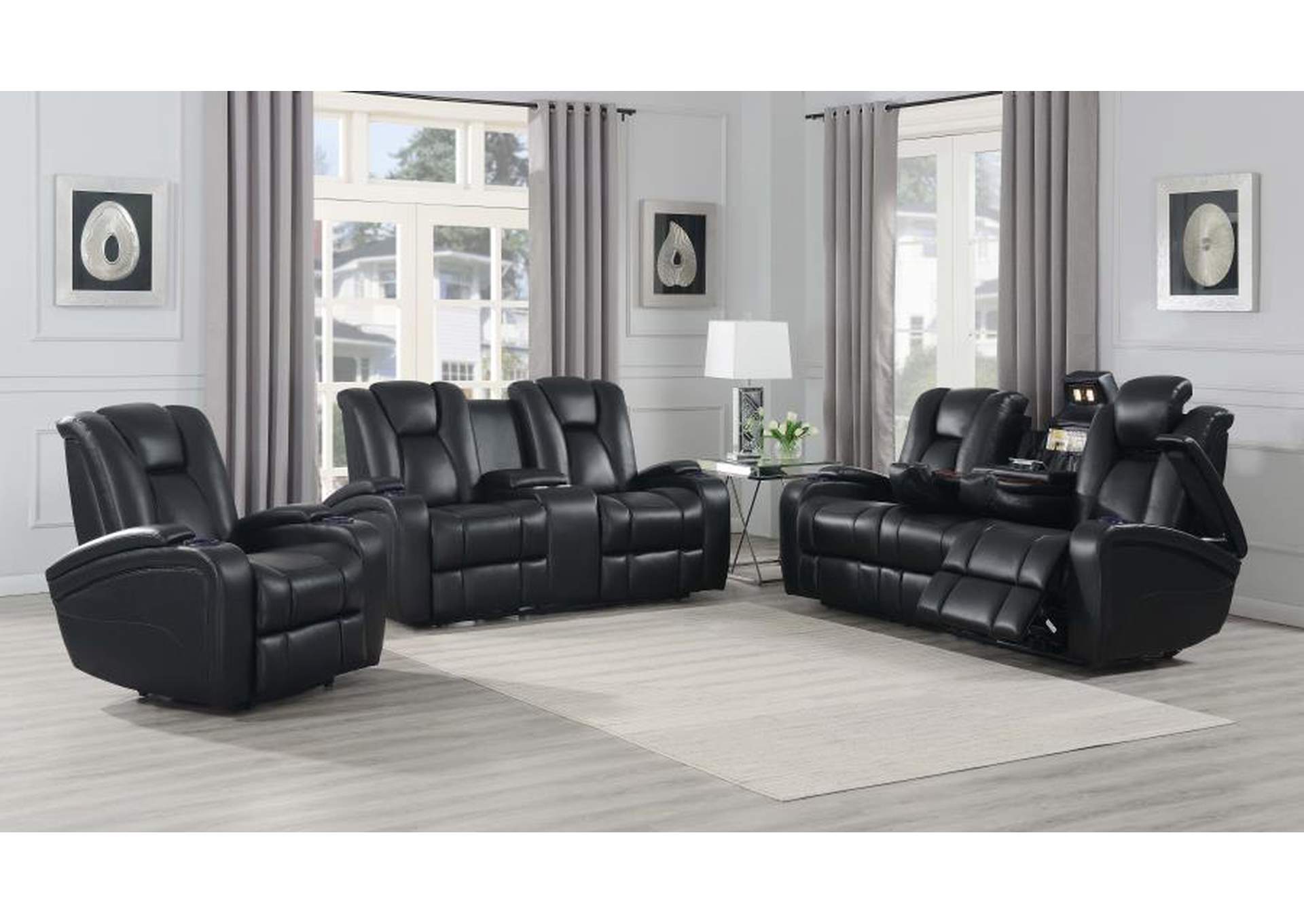 Delange Upholstered Tufted Living Room Set Black image 1