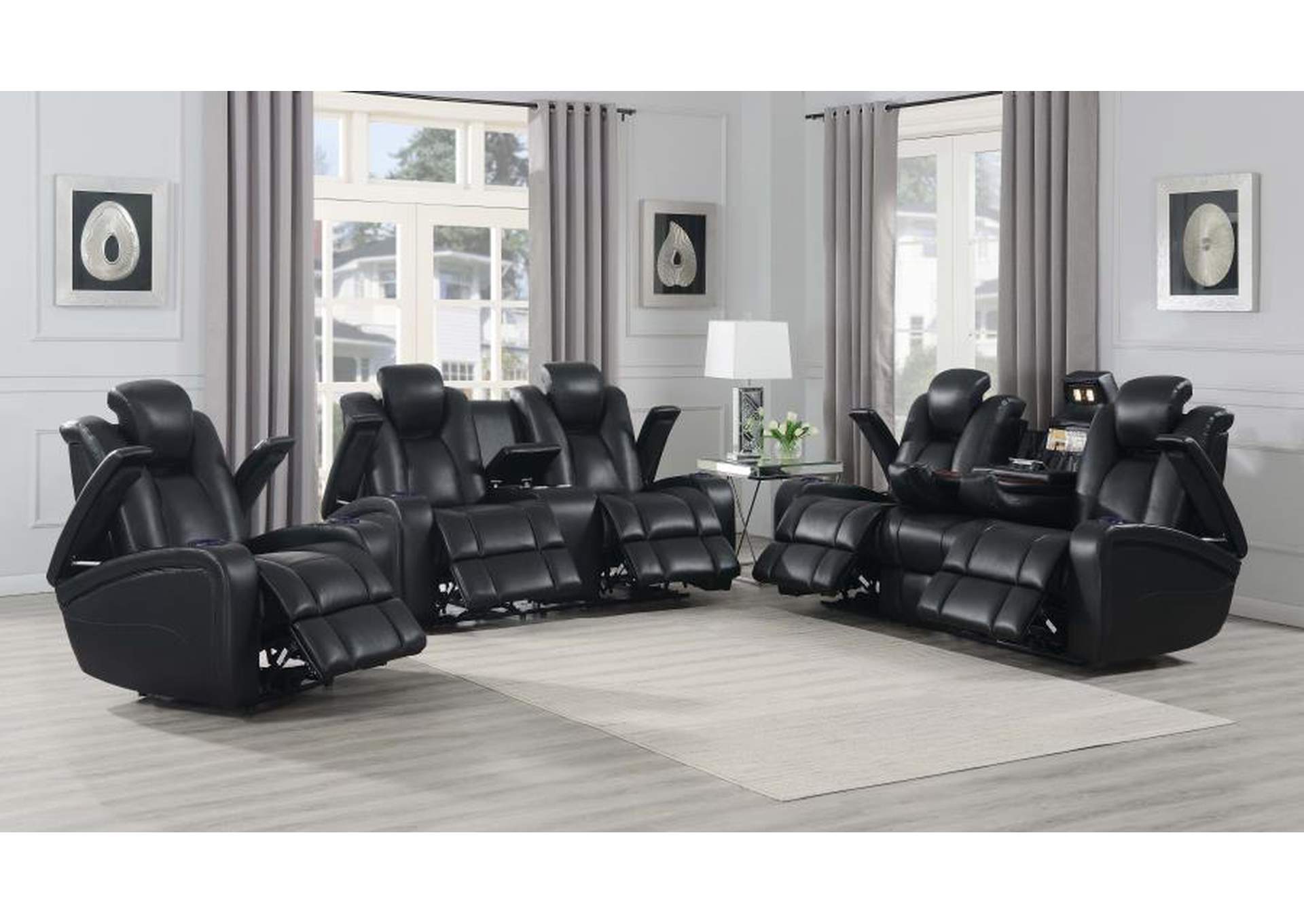 Delange Upholstered Tufted Living Room Set Black image 3